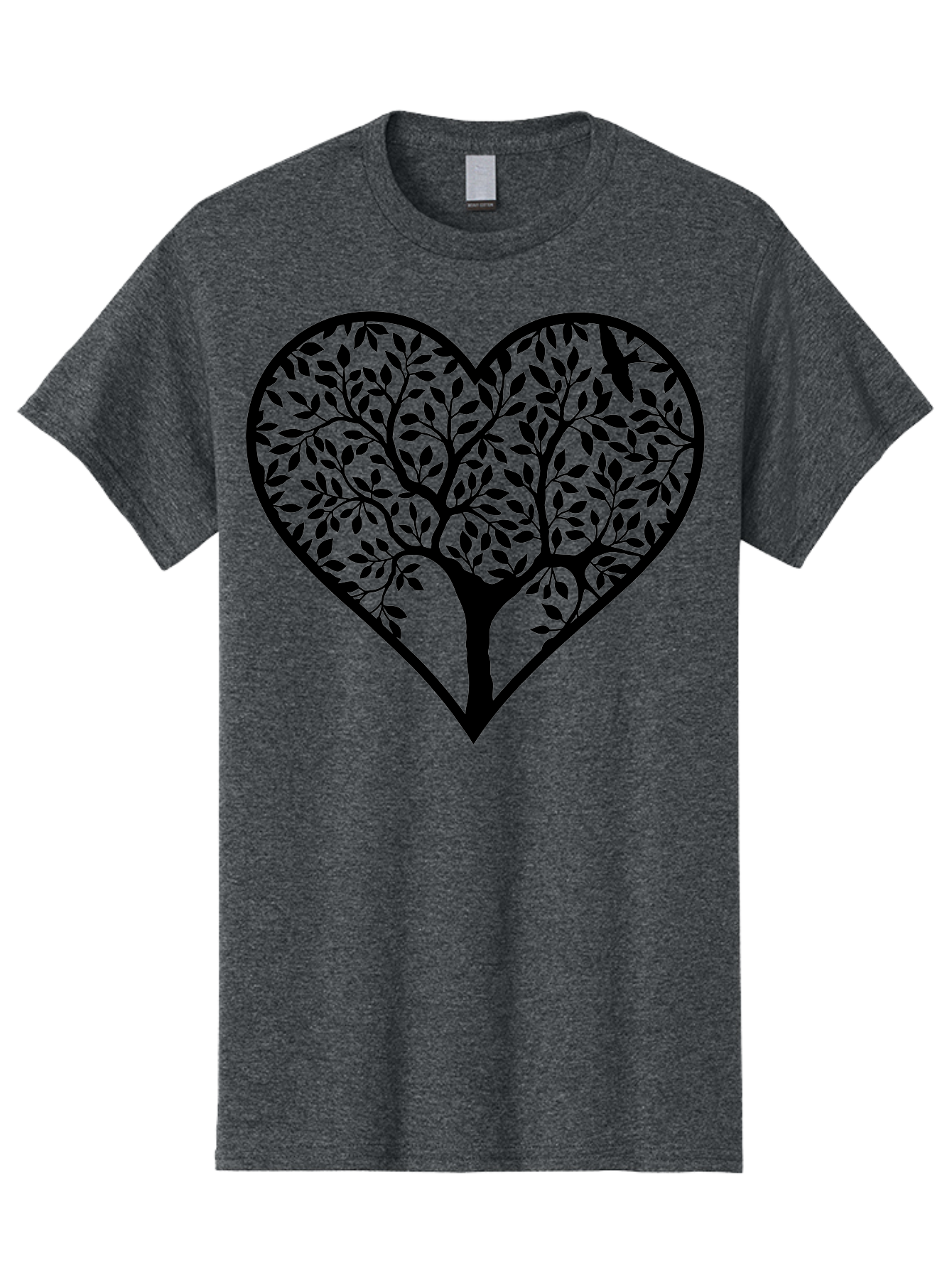 Tree-Of-Life-Heart-2 Men'S Graphic Tee, 100% Cotton, Comfortable Casual Summer Wear, Machine Washable, Tree Of Life, Heart Shape, Black Silhouette, Leaves, Branches, Love Symbol, Nature-Inspired Design, Eco-Friendly, Symbolic Art, Aab307 5