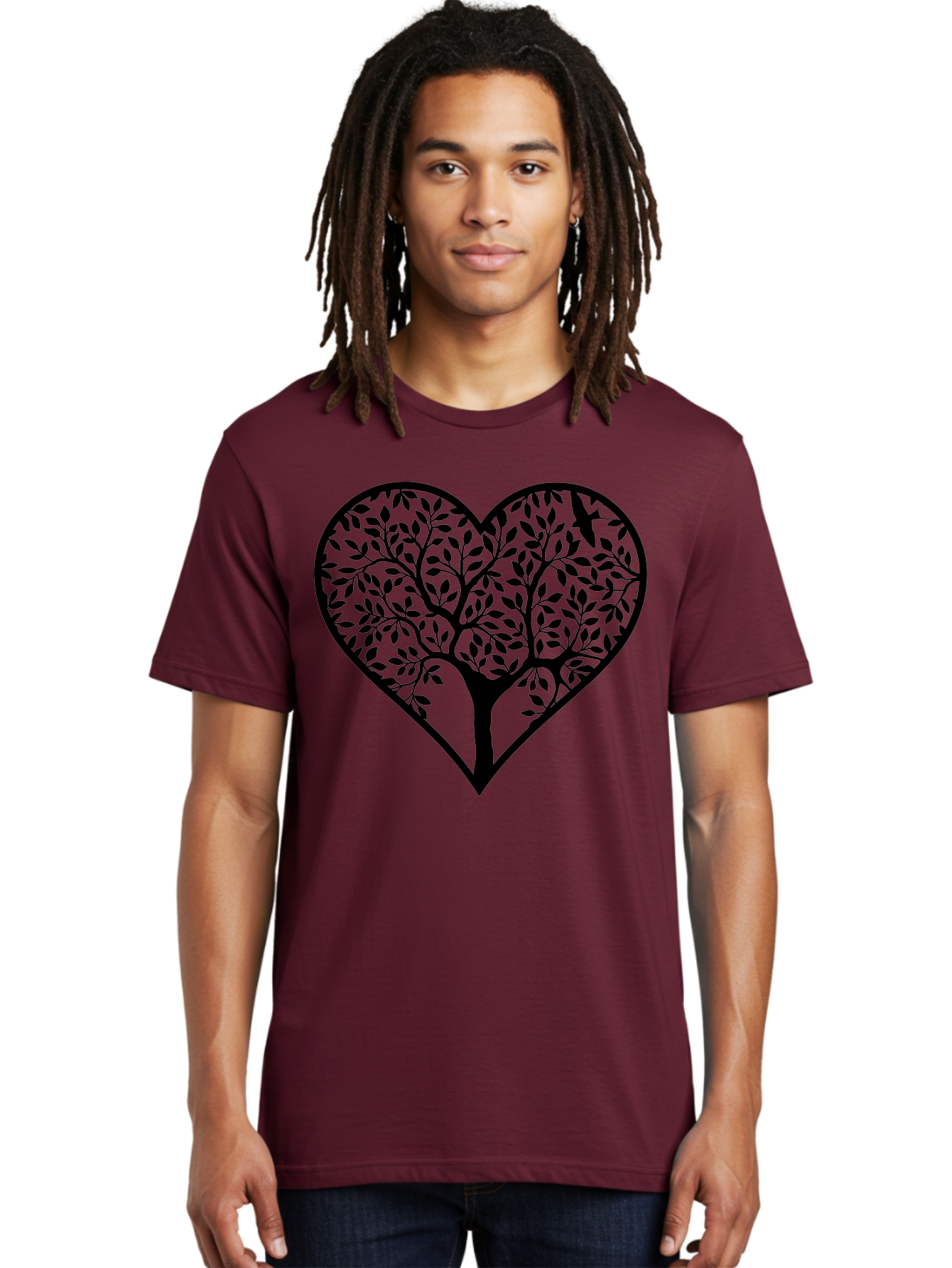 Tree-Of-Life-Heart-2 Men'S Graphic Tee, 100% Cotton, Comfortable Casual Summer Wear, Machine Washable, Tree Of Life, Heart Shape, Black Silhouette, Leaves, Branches, Love Symbol, Nature-Inspired Design, Eco-Friendly, Symbolic Art, Aab307 10