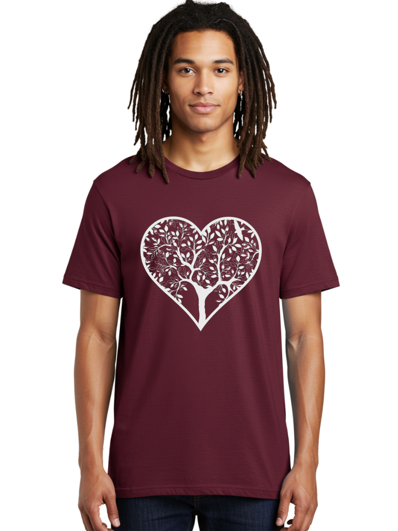 Tree-Of-Life-Heart Men'S Graphic Tee, 100% Cotton, Comfortable Casual Summer Wear, Machine Washable, Tree In Heart Shape, Leafy Branches, Symbolic Art, Love And Nature, Heart-Shaped Tree, Intricate Design, Symbolic Representation, Aab308 14