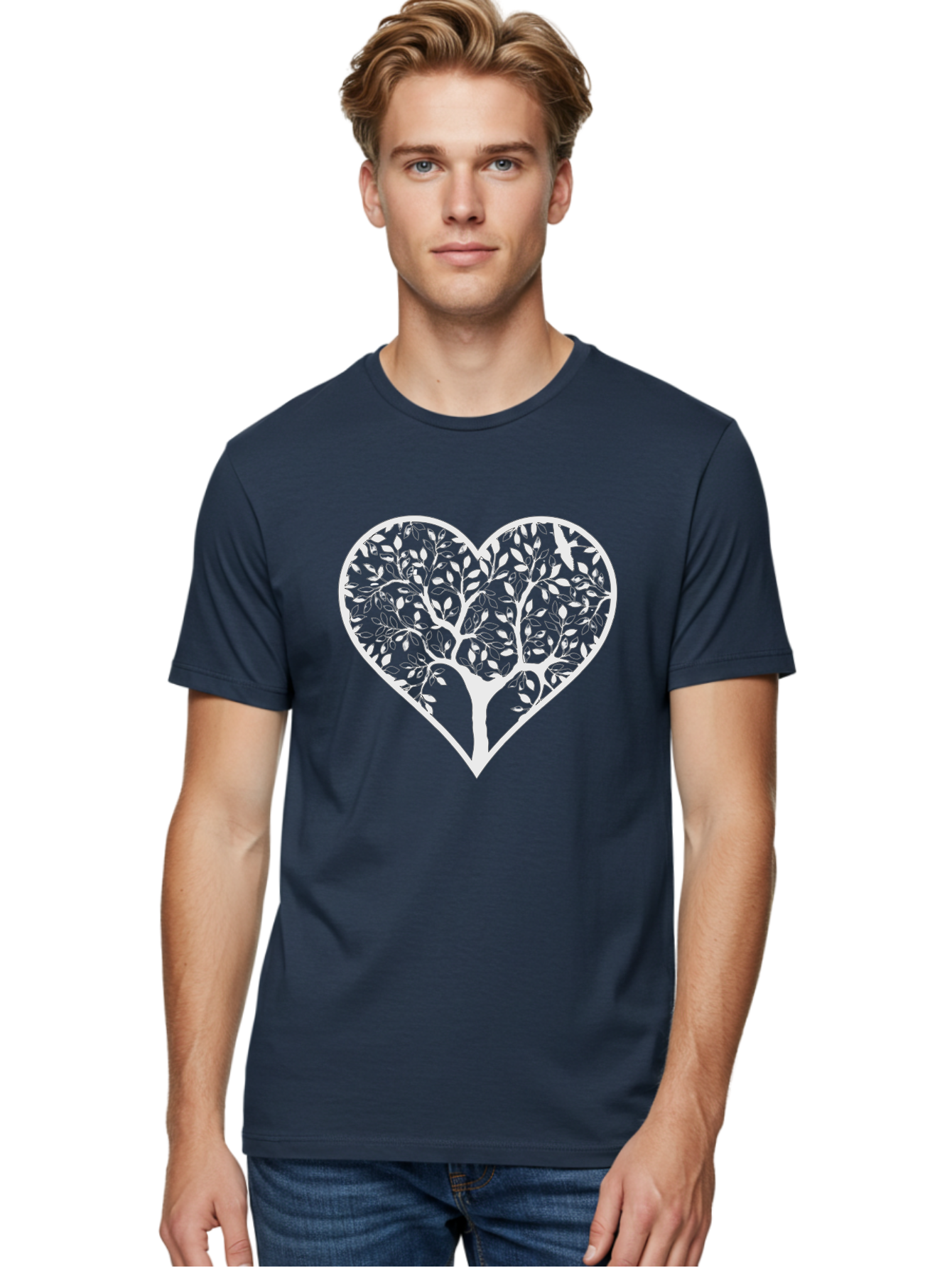 Tree-Of-Life-Heart Men'S Graphic Tee, 100% Cotton, Comfortable Casual Summer Wear, Machine Washable, Tree In Heart Shape, Leafy Branches, Symbolic Art, Love And Nature, Heart-Shaped Tree, Intricate Design, Symbolic Representation, Aab308 2