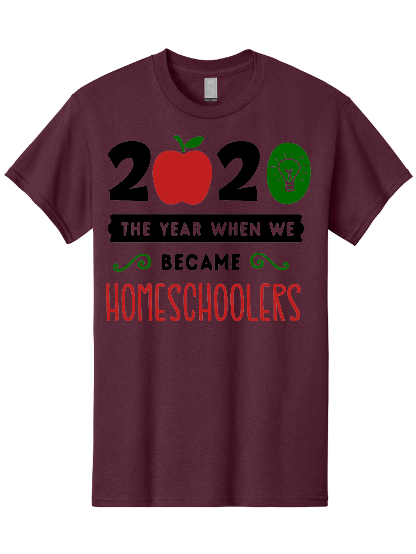2020-The-Year-When-We-Became-Homeschoolers-3 Men'S Graphic Tee, 100% Cotton, Comfortable Casual Summer Wear, Machine Washable, Homeschooling, Homeschoolers, 2020, Apple, Light Bulb, Year Of Change, Educational Shift, Learning At Home, Aab311 25