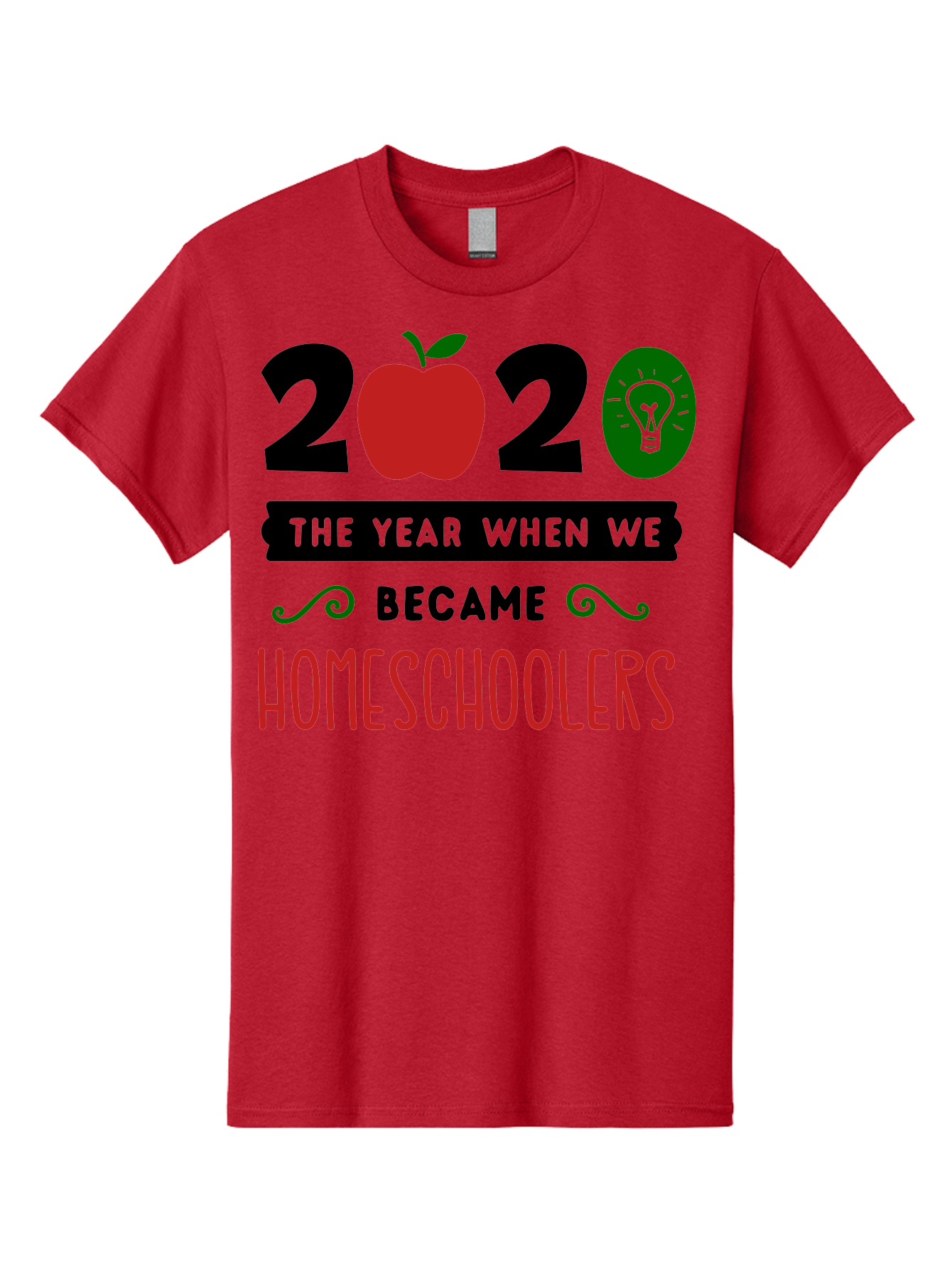 2020-The-Year-When-We-Became-Homeschoolers-3 Men'S Graphic Tee, 100% Cotton, Comfortable Casual Summer Wear, Machine Washable, Homeschooling, Homeschoolers, 2020, Apple, Light Bulb, Year Of Change, Educational Shift, Learning At Home, Aab311 7
