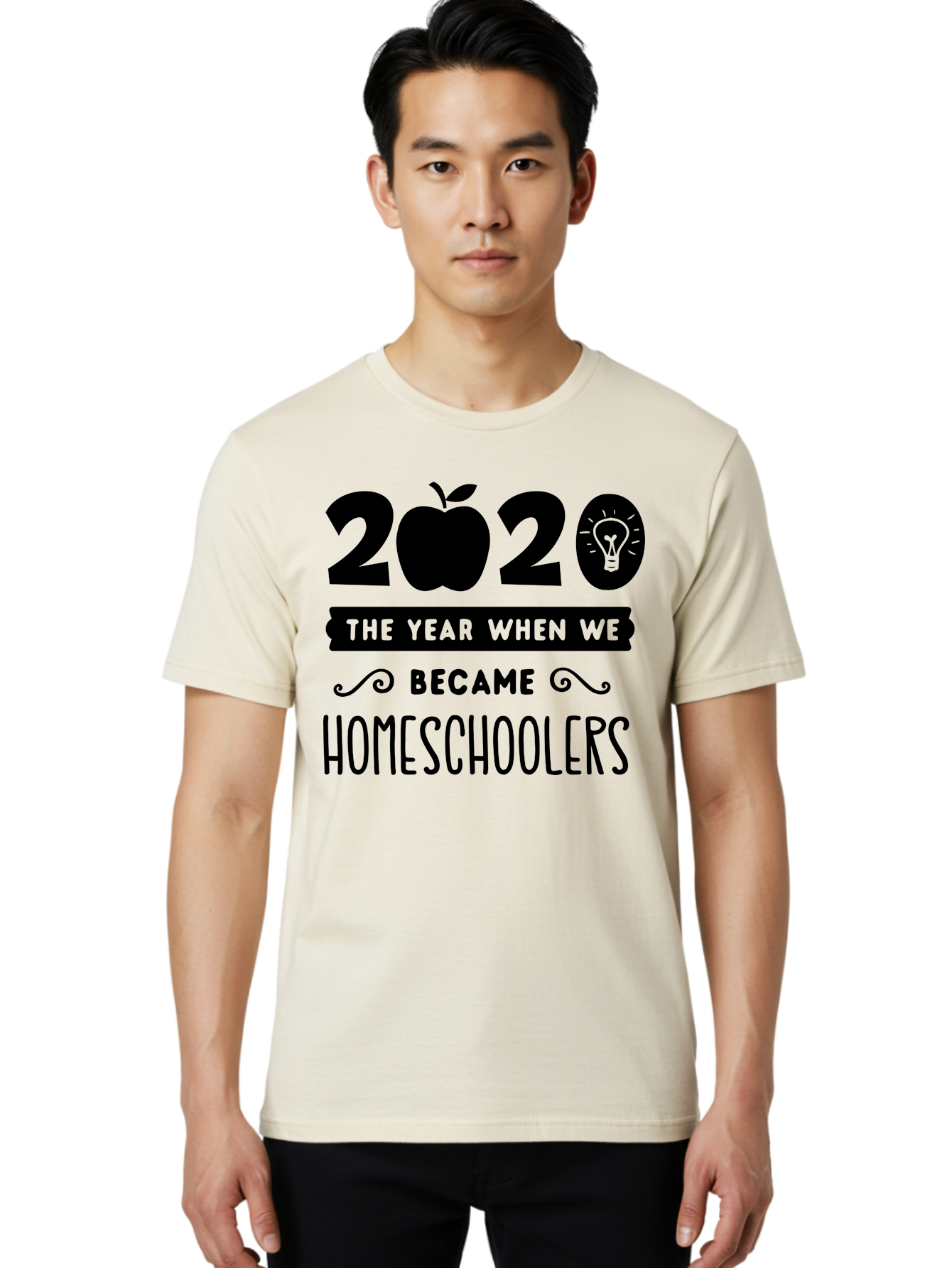 2020-The-Year-When-We-Became-Homeschoolers Men'S Graphic Tee, 100% Cotton, Comfortable Casual Summer Wear, Machine Washable, Homeschooling, Online Learning, Education, 2020, Homeschoolers, Apple, Lightbulb, School Year, Aab312 28