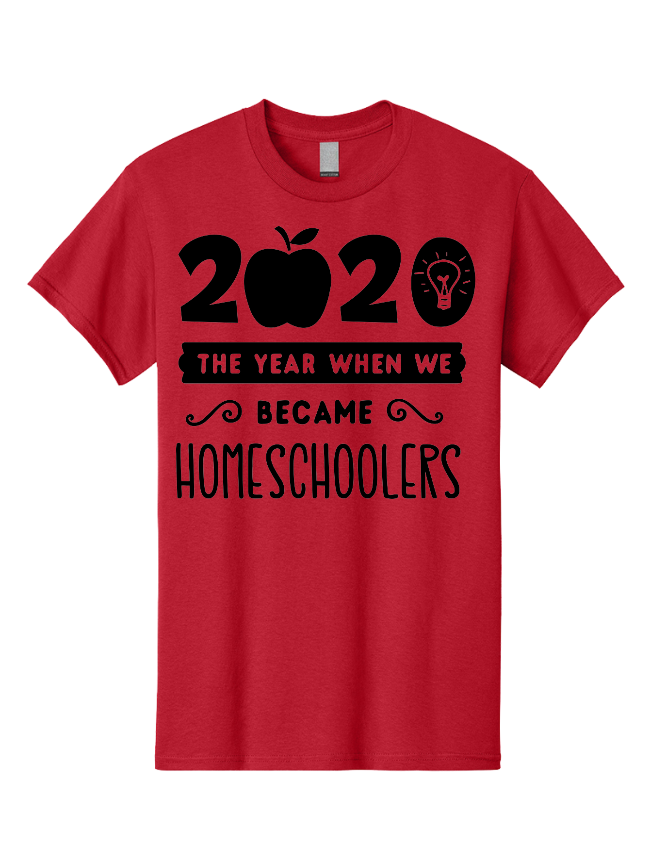 2020-The-Year-When-We-Became-Homeschoolers Men'S Graphic Tee, 100% Cotton, Comfortable Casual Summer Wear, Machine Washable, Homeschooling, Online Learning, Education, 2020, Homeschoolers, Apple, Lightbulb, School Year, Aab312 3