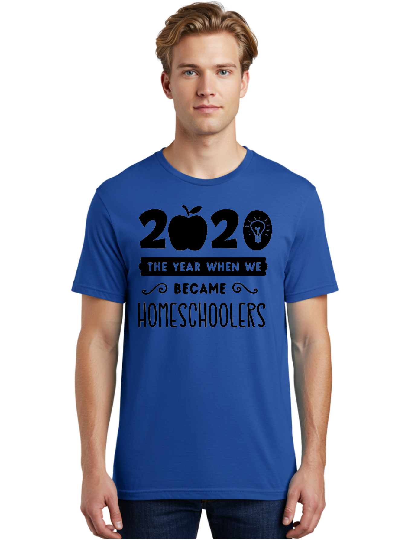 2020-The-Year-When-We-Became-Homeschoolers Men'S Graphic Tee, 100% Cotton, Comfortable Casual Summer Wear, Machine Washable, Homeschooling, Online Learning, Education, 2020, Homeschoolers, Apple, Lightbulb, School Year, Aab312 22