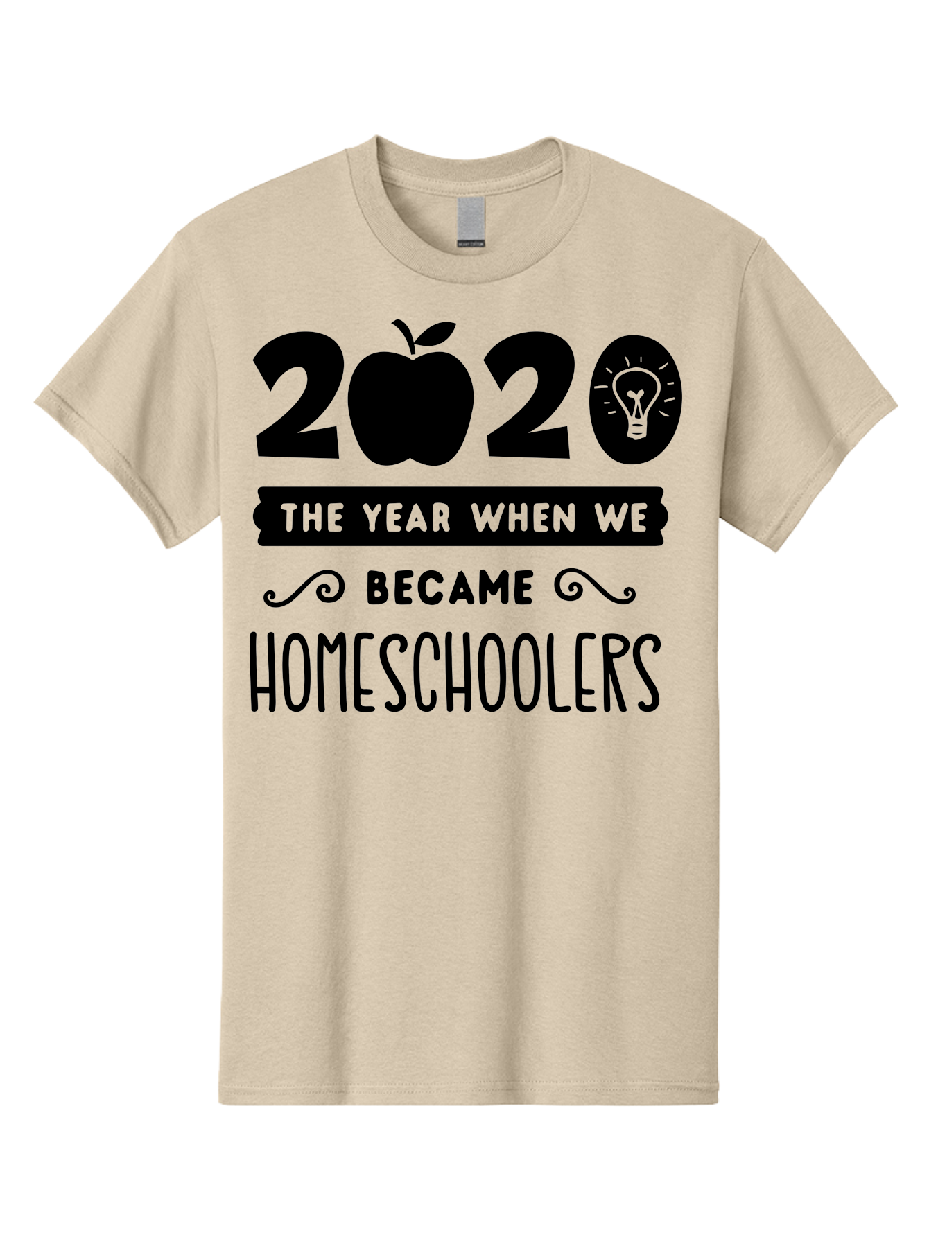 2020-The-Year-When-We-Became-Homeschoolers Men'S Graphic Tee, 100% Cotton, Comfortable Casual Summer Wear, Machine Washable, Homeschooling, Online Learning, Education, 2020, Homeschoolers, Apple, Lightbulb, School Year, Aab312 5