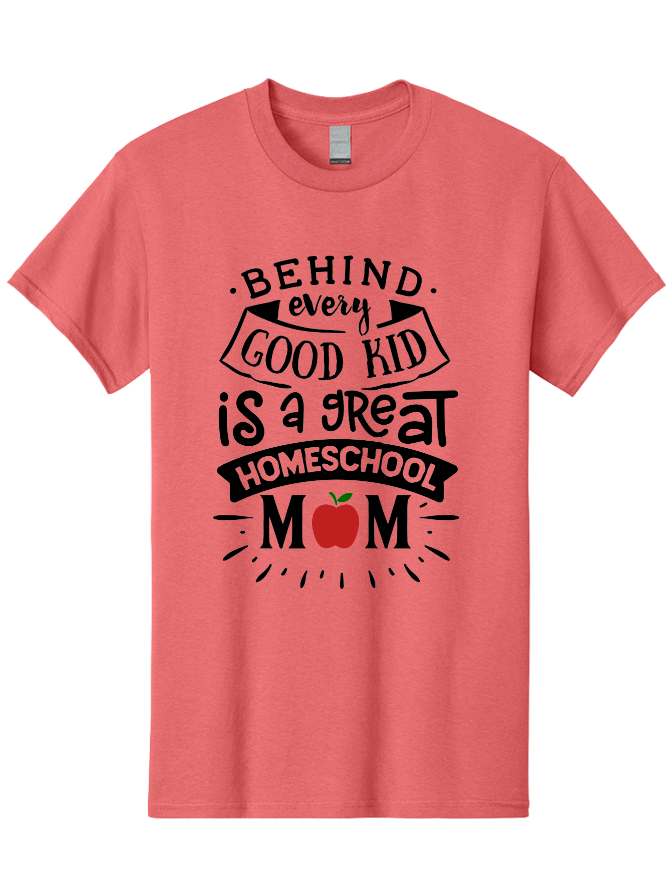 Behind-Every-Good-Kid-2 Men'S Graphic Tee, 100% Cotton, Comfortable Casual Summer Wear, Machine Washable, Homeschool Mom Appreciation, Proud Mom Quote, Homeschooling Inspiration, Motherhood Dedication, Apple Symbol, Educational Support, Aab314 13