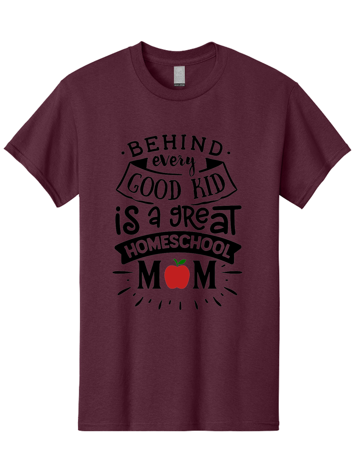 Behind-Every-Good-Kid-2 Men'S Graphic Tee, 100% Cotton, Comfortable Casual Summer Wear, Machine Washable, Homeschool Mom Appreciation, Proud Mom Quote, Homeschooling Inspiration, Motherhood Dedication, Apple Symbol, Educational Support, Aab314 11