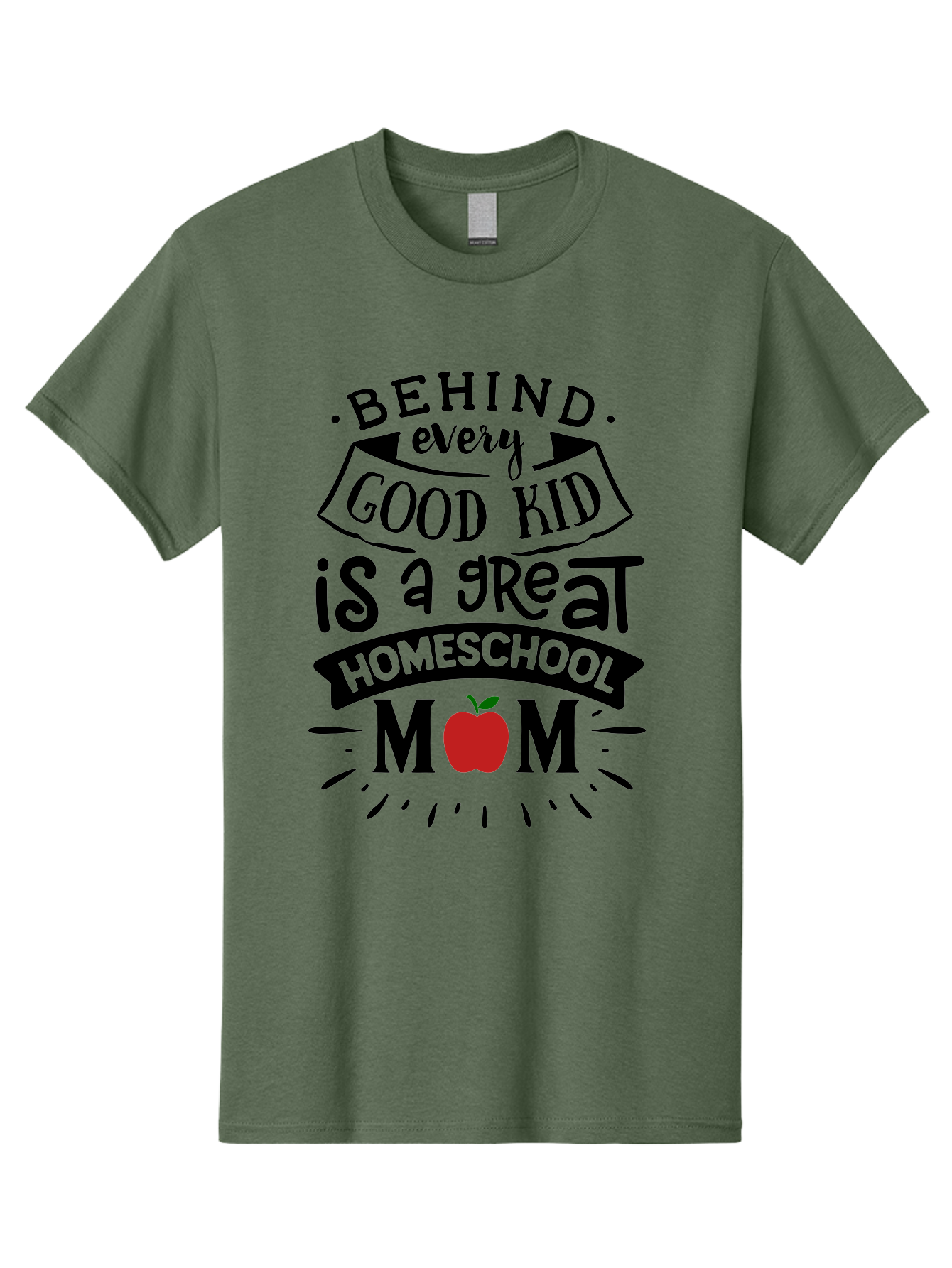 Behind-Every-Good-Kid-2 Men'S Graphic Tee, 100% Cotton, Comfortable Casual Summer Wear, Machine Washable, Homeschool Mom Appreciation, Proud Mom Quote, Homeschooling Inspiration, Motherhood Dedication, Apple Symbol, Educational Support, Aab314 27