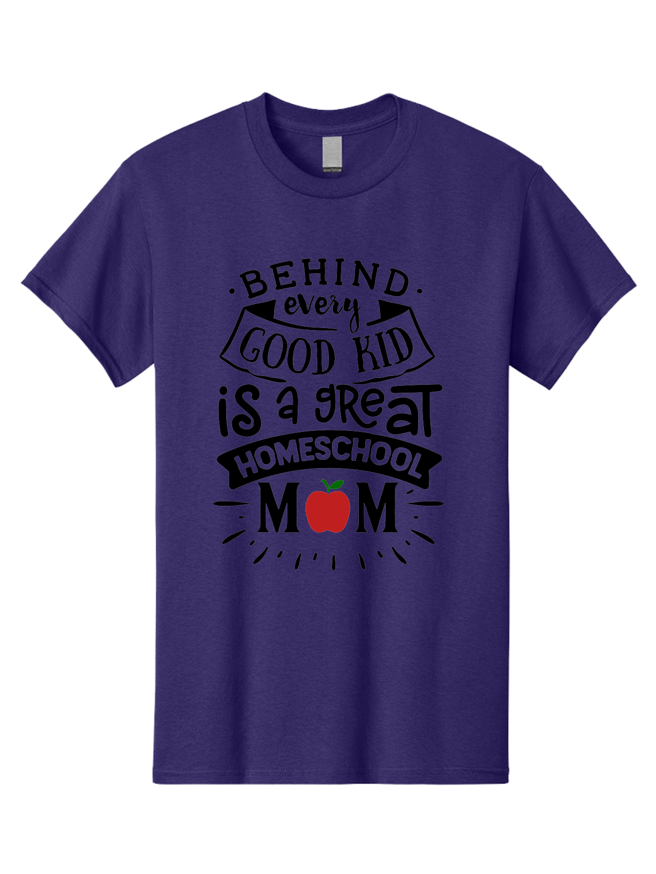 Behind-Every-Good-Kid-2 Men'S Graphic Tee, 100% Cotton, Comfortable Casual Summer Wear, Machine Washable, Homeschool Mom Appreciation, Proud Mom Quote, Homeschooling Inspiration, Motherhood Dedication, Apple Symbol, Educational Support, Aab314 29