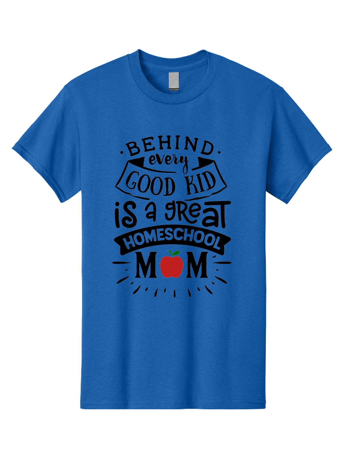 Behind-Every-Good-Kid-2 Men'S Graphic Tee, 100% Cotton, Comfortable Casual Summer Wear, Machine Washable, Homeschool Mom Appreciation, Proud Mom Quote, Homeschooling Inspiration, Motherhood Dedication, Apple Symbol, Educational Support, Aab314 19