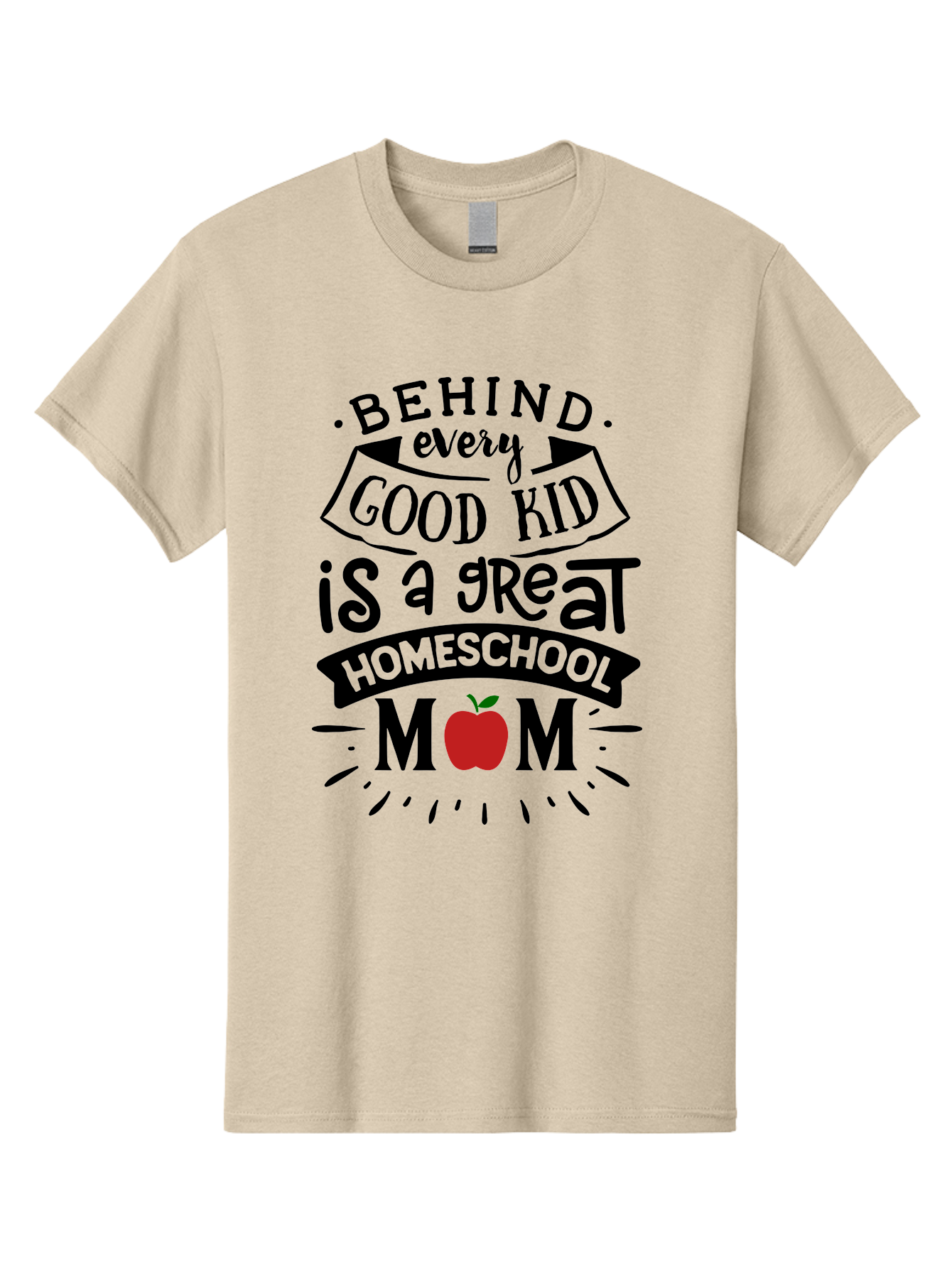 Behind-Every-Good-Kid-2 Men'S Graphic Tee, 100% Cotton, Comfortable Casual Summer Wear, Machine Washable, Homeschool Mom Appreciation, Proud Mom Quote, Homeschooling Inspiration, Motherhood Dedication, Apple Symbol, Educational Support, Aab314 15