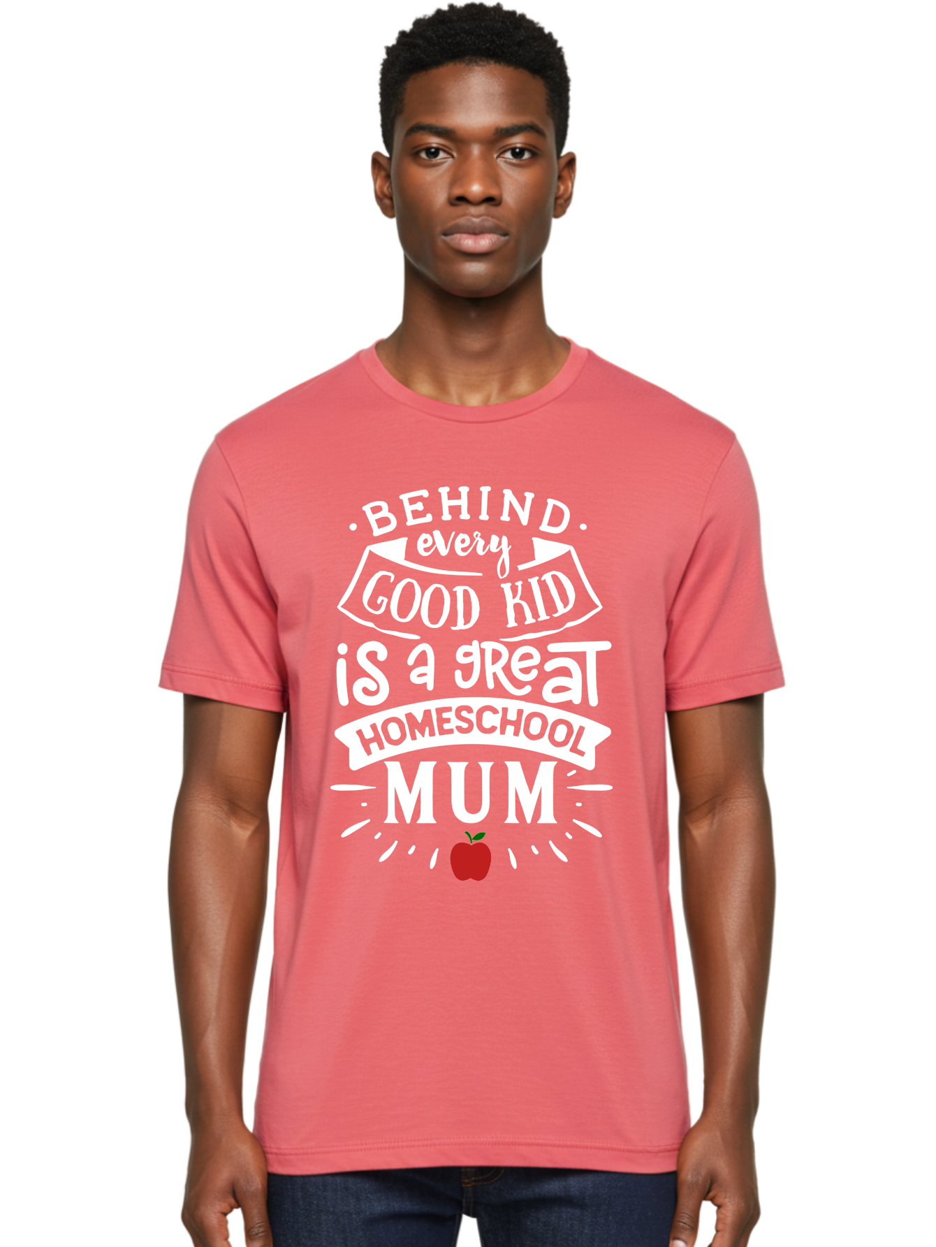 Behind-Every-Good-Kid-Is-A-Great-Homeschool-Mum-2 Men'S Graphic Tee, 100% Cotton, Comfortable Casual Summer Wear, Machine Washable, Homeschooling Mom, Proud Parent, Homeschool Quote, Apple Symbol, Educational Support, Parenting Pride, Aab317 12