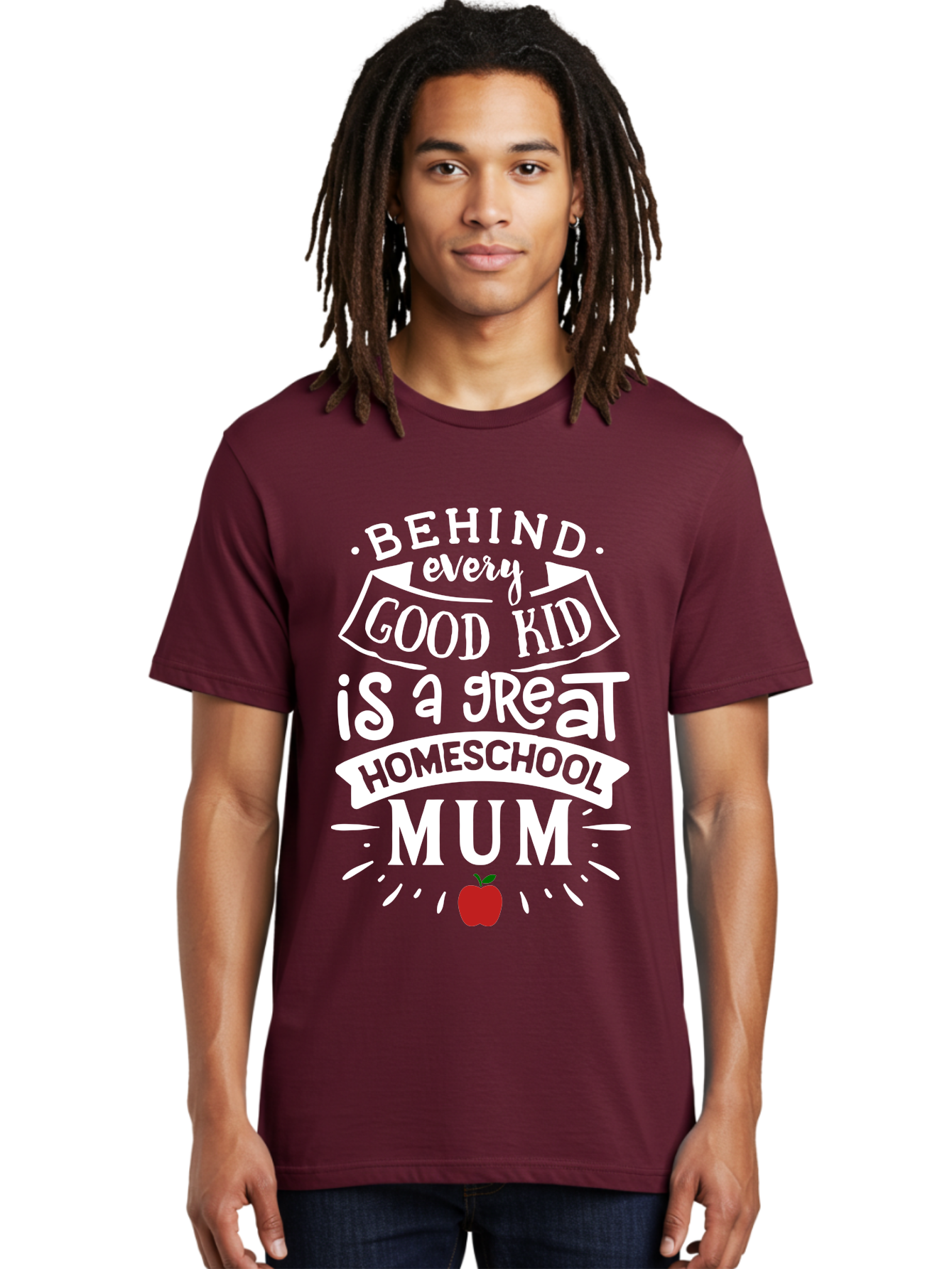 Behind-Every-Good-Kid-Is-A-Great-Homeschool-Mum-2 Men'S Graphic Tee, 100% Cotton, Comfortable Casual Summer Wear, Machine Washable, Homeschooling Mom, Proud Parent, Homeschool Quote, Apple Symbol, Educational Support, Parenting Pride, Aab317 20