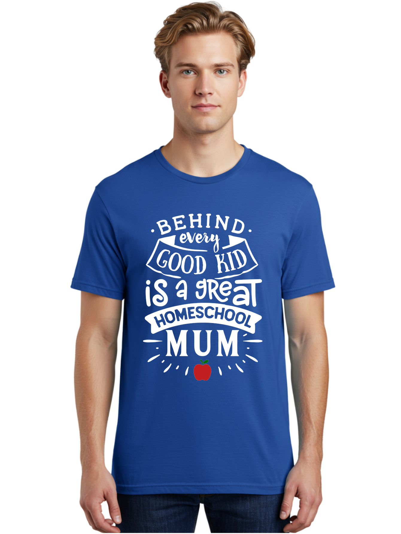 Behind-Every-Good-Kid-Is-A-Great-Homeschool-Mum-2 Men'S Graphic Tee, 100% Cotton, Comfortable Casual Summer Wear, Machine Washable, Homeschooling Mom, Proud Parent, Homeschool Quote, Apple Symbol, Educational Support, Parenting Pride, Aab317 6