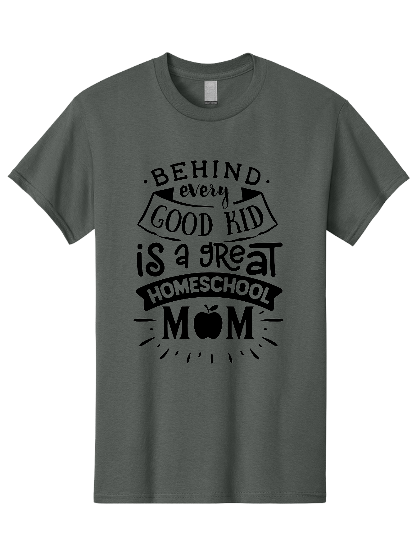 Behind-Every-Good-Kid Men'S Graphic Tee, 100% Cotton, Comfortable Casual Summer Wear, Machine Washable, Homeschool Mom Appreciation, Proud Homeschool Parent, Homeschooling Inspiration, Supportive Mom Quote, Apple Symbol Education Aab319 1