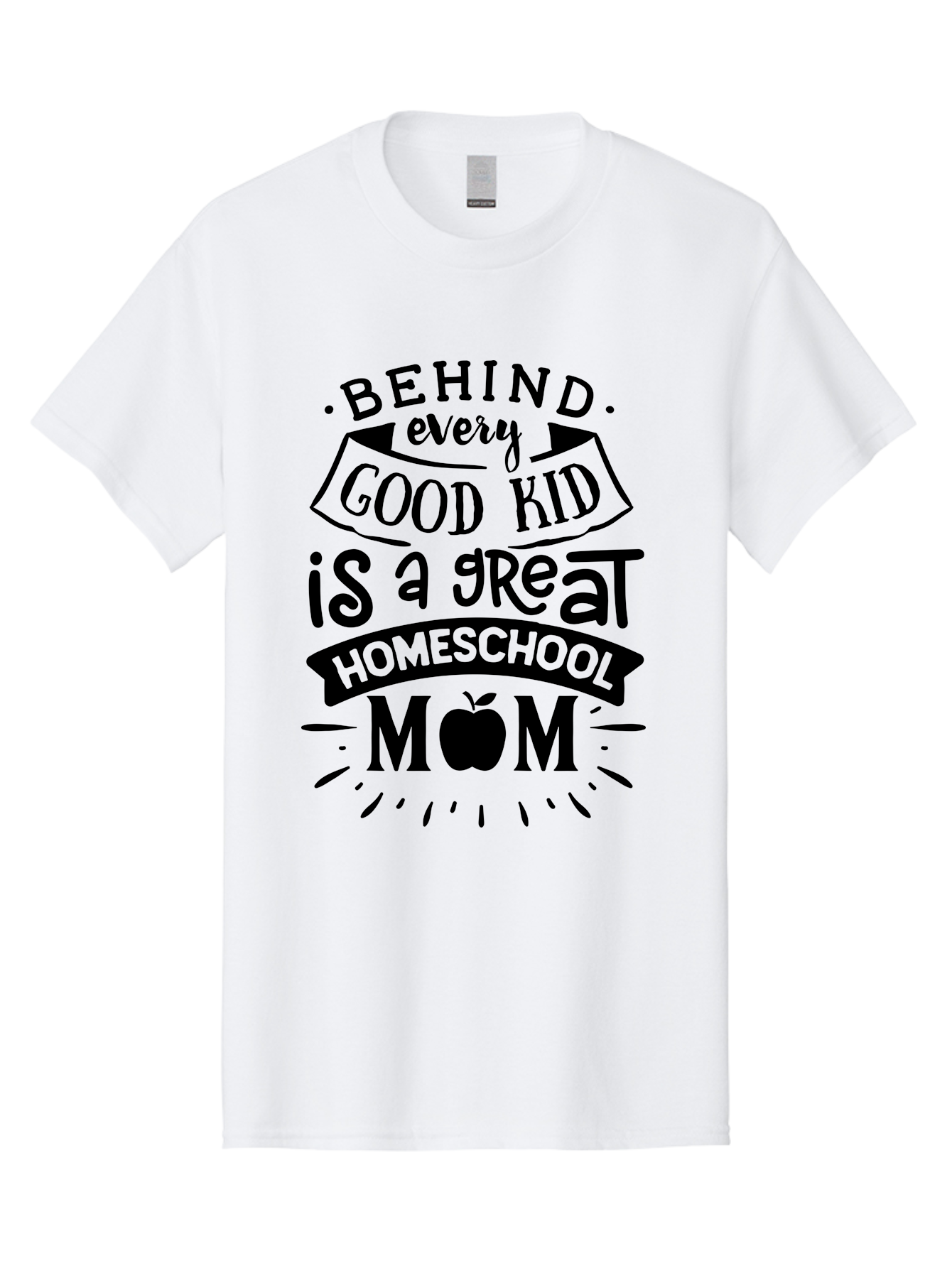 Behind-Every-Good-Kid Men'S Graphic Tee, 100% Cotton, Comfortable Casual Summer Wear, Machine Washable, Homeschool Mom Appreciation, Proud Homeschool Parent, Homeschooling Inspiration, Supportive Mom Quote, Apple Symbol Education Aab319 13