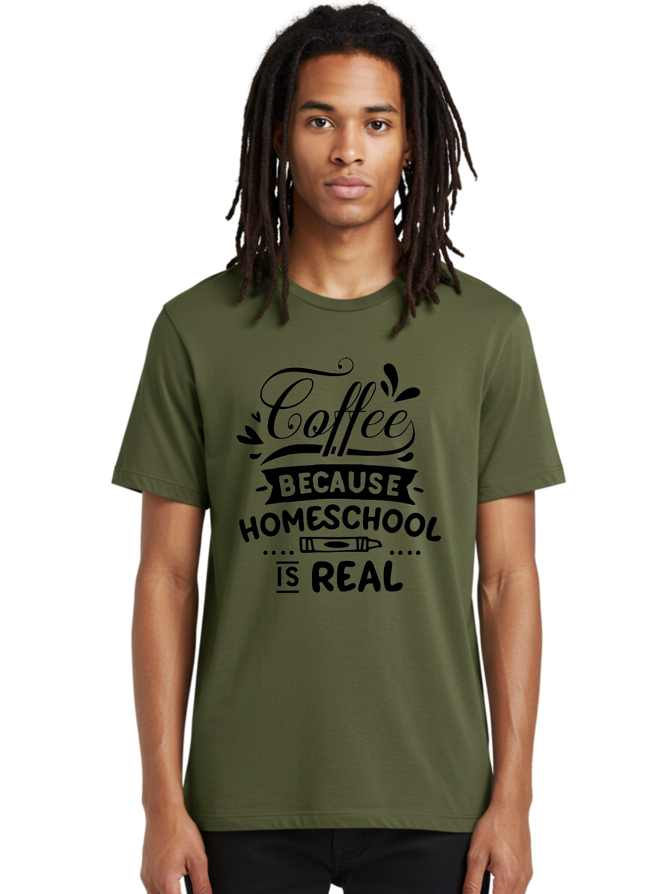 Coffee-Because-Homeschool-Is-Real Men'S Graphic Tee, 100% Cotton, Comfortable Casual Summer Wear, Machine Washable, Homeschooling Humor, Coffee Humor, Funny Quote, Homeschool Mom Quote, Coffee Lover Gift, Teacher Gift, Classroom Humor, Aab325 26