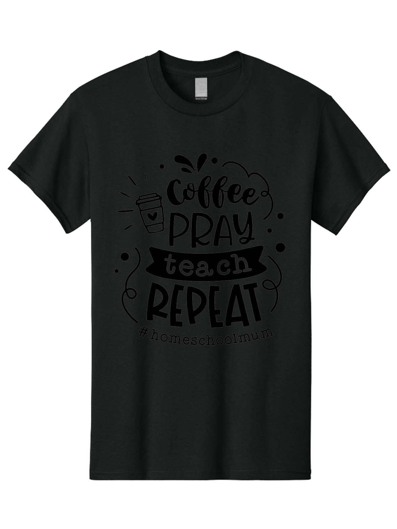 Coffee-Pray-Teach-Repeat-2 Men'S Graphic Tee, 100% Cotton, Comfortable Casual Summer Wear, Machine Washable, Homeschool Mom, Inspirational Quote, Coffee Lover, Teaching Quote, Homeschooling, Parenting, Motivational Phrase, Coffee Cup Aab327 1