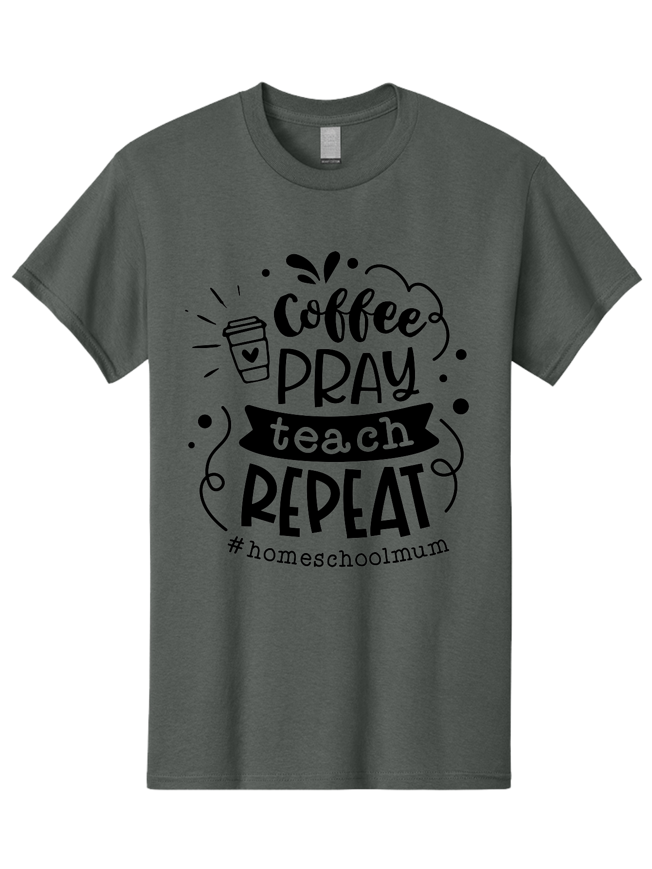 Coffee-Pray-Teach-Repeat-2 Men'S Graphic Tee, 100% Cotton, Comfortable Casual Summer Wear, Machine Washable, Homeschool Mom, Inspirational Quote, Coffee Lover, Teaching Quote, Homeschooling, Parenting, Motivational Phrase, Coffee Cup Aab327 25