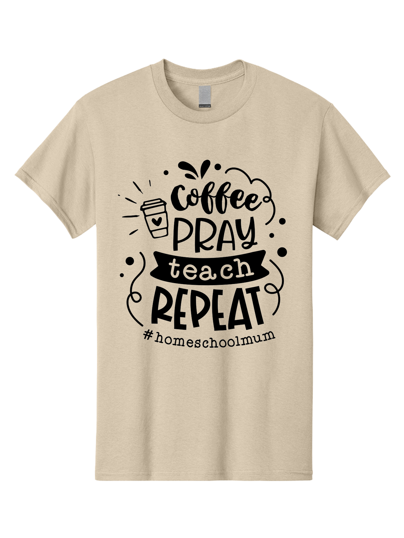 Coffee-Pray-Teach-Repeat-2 Men'S Graphic Tee, 100% Cotton, Comfortable Casual Summer Wear, Machine Washable, Homeschool Mom, Inspirational Quote, Coffee Lover, Teaching Quote, Homeschooling, Parenting, Motivational Phrase, Coffee Cup Aab327 5