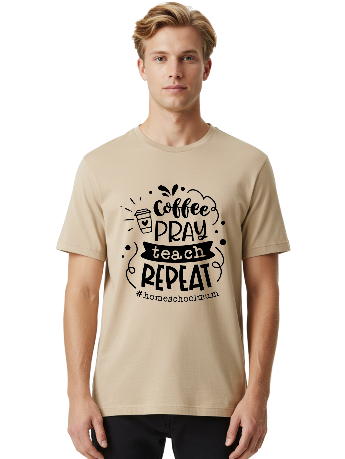 Coffee-Pray-Teach-Repeat-2 Men'S Graphic Tee, 100% Cotton, Comfortable Casual Summer Wear, Machine Washable, Homeschool Mom, Inspirational Quote, Coffee Lover, Teaching Quote, Homeschooling, Parenting, Motivational Phrase, Coffee Cup Aab327 6