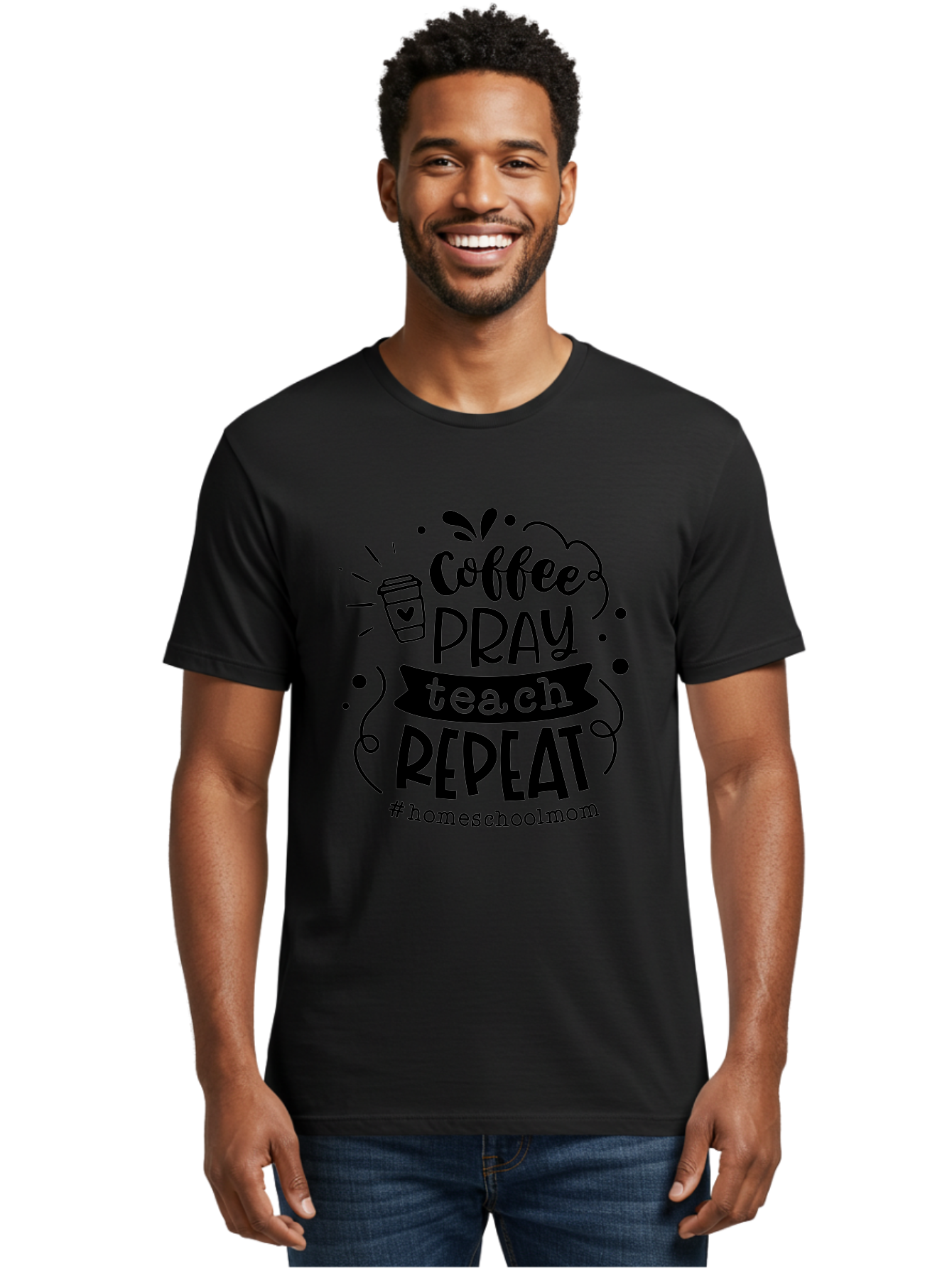 Coffee-Pray-Teach-Repeat-3 Men'S Graphic Tee, 100% Cotton, Comfortable Casual Summer Wear, Machine Washable, Homeschool Mom Quote, Inspirational Quote, Teacher Humor, Coffee Lover, Teaching Mantra, Homeschooling, Education, Motivational Quote, Aab328 22