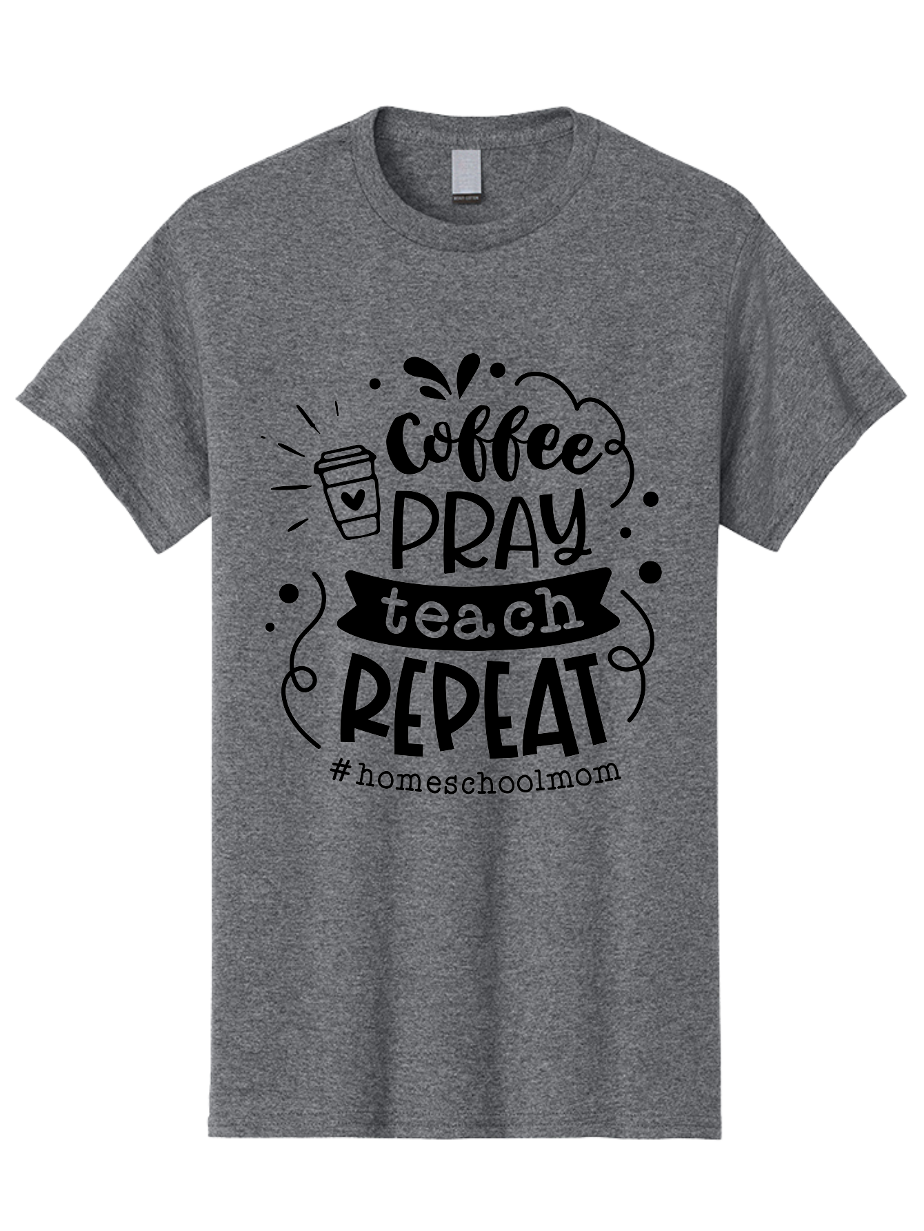 Coffee-Pray-Teach-Repeat-3 Men'S Graphic Tee, 100% Cotton, Comfortable Casual Summer Wear, Machine Washable, Homeschool Mom Quote, Inspirational Quote, Teacher Humor, Coffee Lover, Teaching Mantra, Homeschooling, Education, Motivational Quote, Aab328 25