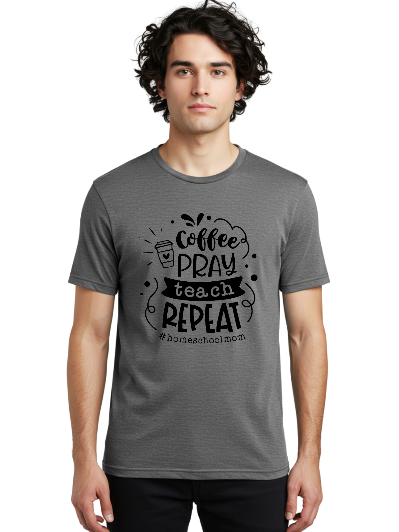 Coffee-Pray-Teach-Repeat-3 Men'S Graphic Tee, 100% Cotton, Comfortable Casual Summer Wear, Machine Washable, Homeschool Mom Quote, Inspirational Quote, Teacher Humor, Coffee Lover, Teaching Mantra, Homeschooling, Education, Motivational Quote, Aab328 26