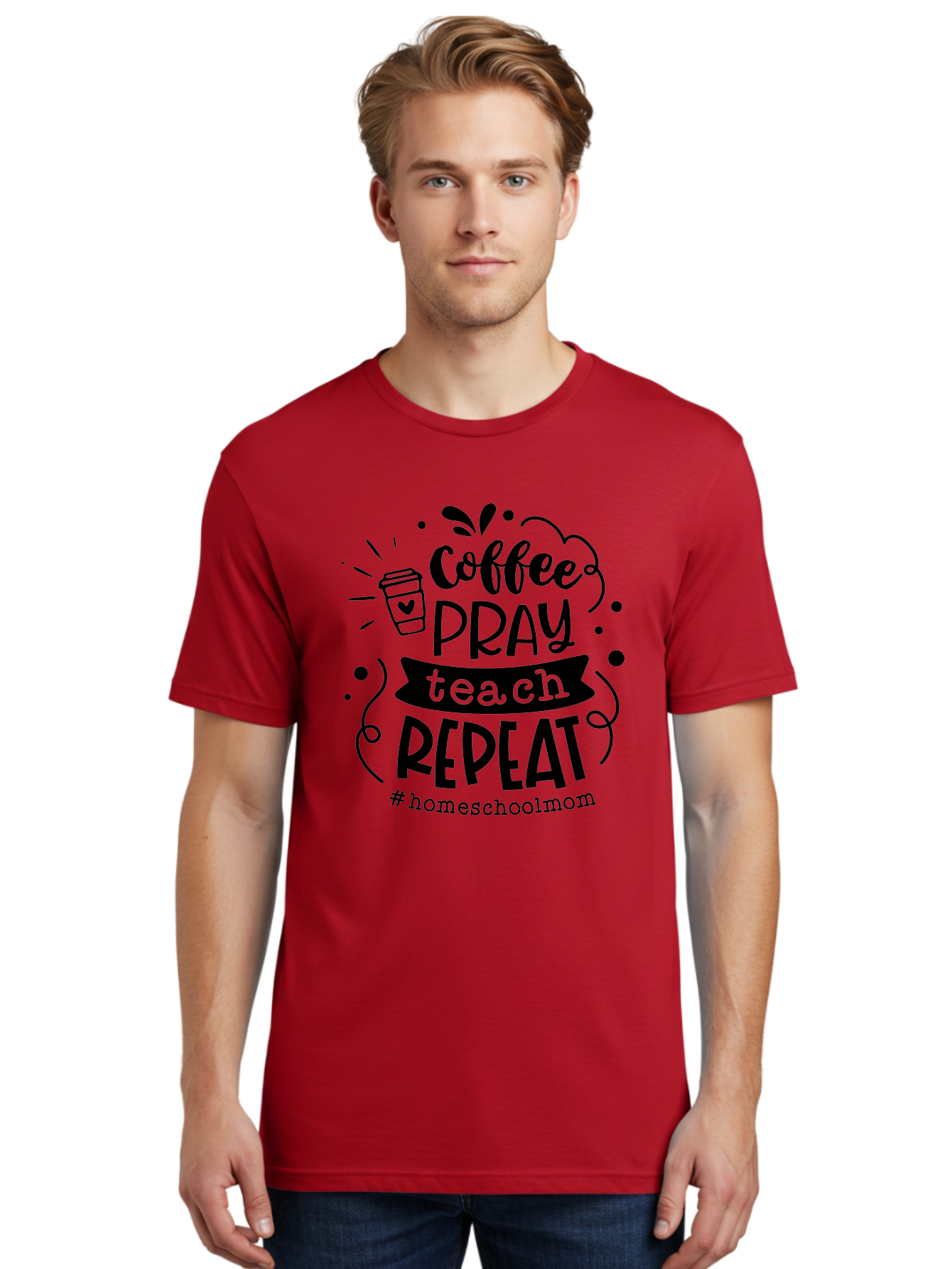 Coffee-Pray-Teach-Repeat-3 Men'S Graphic Tee, 100% Cotton, Comfortable Casual Summer Wear, Machine Washable, Homeschool Mom Quote, Inspirational Quote, Teacher Humor, Coffee Lover, Teaching Mantra, Homeschooling, Education, Motivational Quote, Aab328 12
