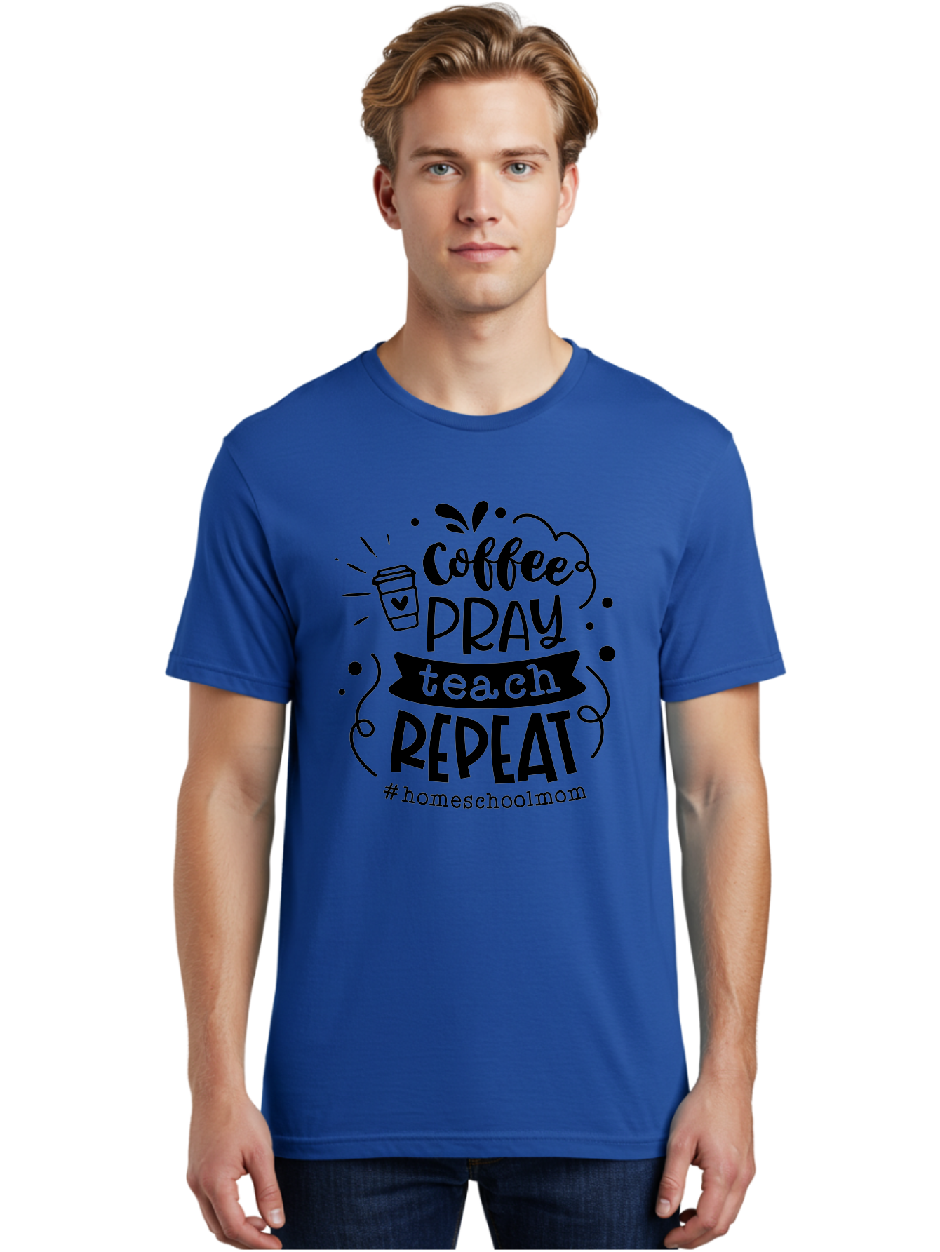 Coffee-Pray-Teach-Repeat-3 Men'S Graphic Tee, 100% Cotton, Comfortable Casual Summer Wear, Machine Washable, Homeschool Mom Quote, Inspirational Quote, Teacher Humor, Coffee Lover, Teaching Mantra, Homeschooling, Education, Motivational Quote, Aab328 8