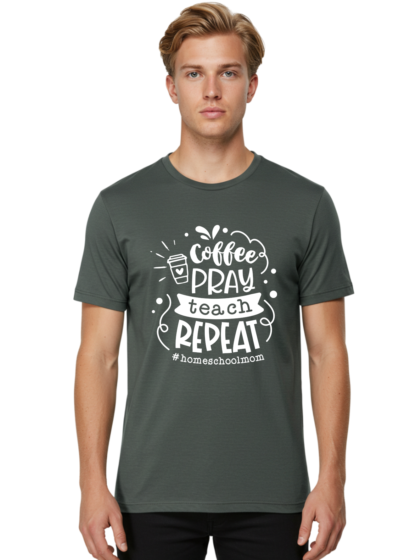 Coffee-Pray-Teach-Repeat Men'S Graphic Tee, 100% Cotton, Comfortable Casual Summer Wear, Machine Washable, Homeschool Mom, Coffee Lover, Teaching Inspiration, Homeschooling Life, Parenting Mantra, Daily Routine, Motivational Quote, Aab329 22