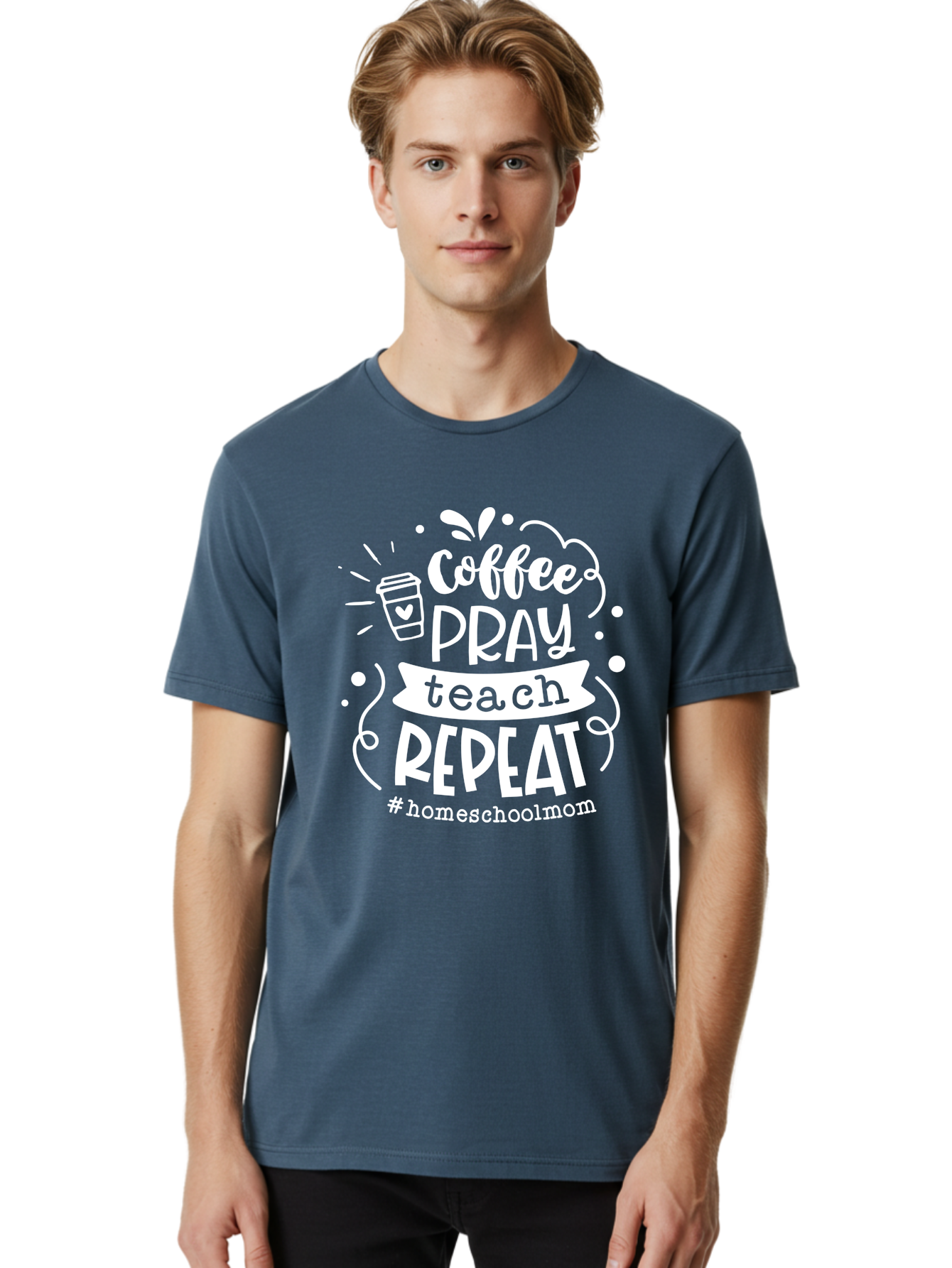 Coffee-Pray-Teach-Repeat Men'S Graphic Tee, 100% Cotton, Comfortable Casual Summer Wear, Machine Washable, Homeschool Mom, Coffee Lover, Teaching Inspiration, Homeschooling Life, Parenting Mantra, Daily Routine, Motivational Quote, Aab329 8