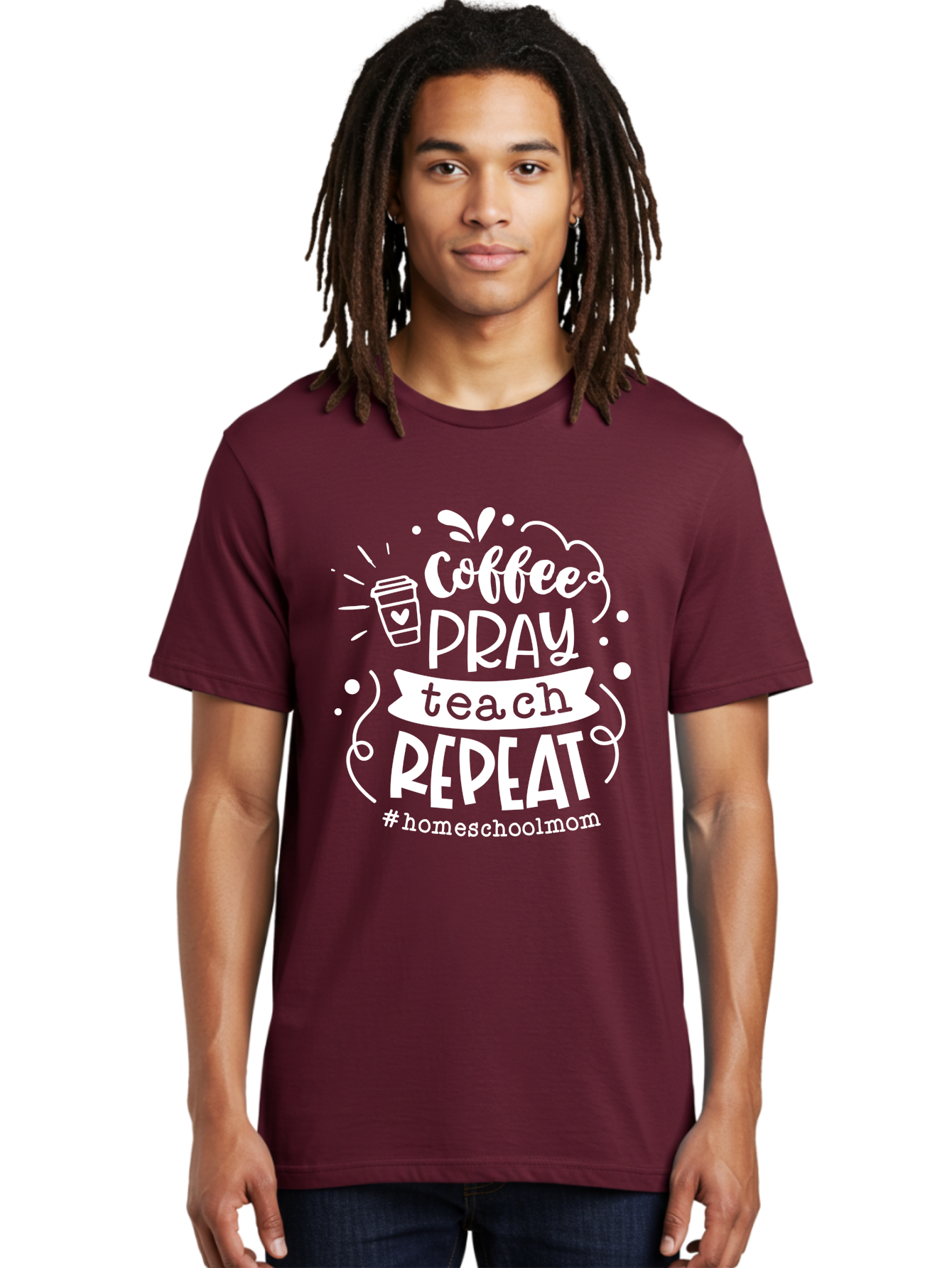Coffee-Pray-Teach-Repeat Men'S Graphic Tee, 100% Cotton, Comfortable Casual Summer Wear, Machine Washable, Homeschool Mom, Coffee Lover, Teaching Inspiration, Homeschooling Life, Parenting Mantra, Daily Routine, Motivational Quote, Aab329 20
