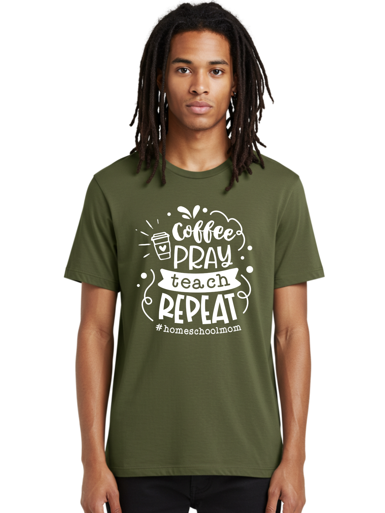 Coffee-Pray-Teach-Repeat Men'S Graphic Tee, 100% Cotton, Comfortable Casual Summer Wear, Machine Washable, Homeschool Mom, Coffee Lover, Teaching Inspiration, Homeschooling Life, Parenting Mantra, Daily Routine, Motivational Quote, Aab329 24