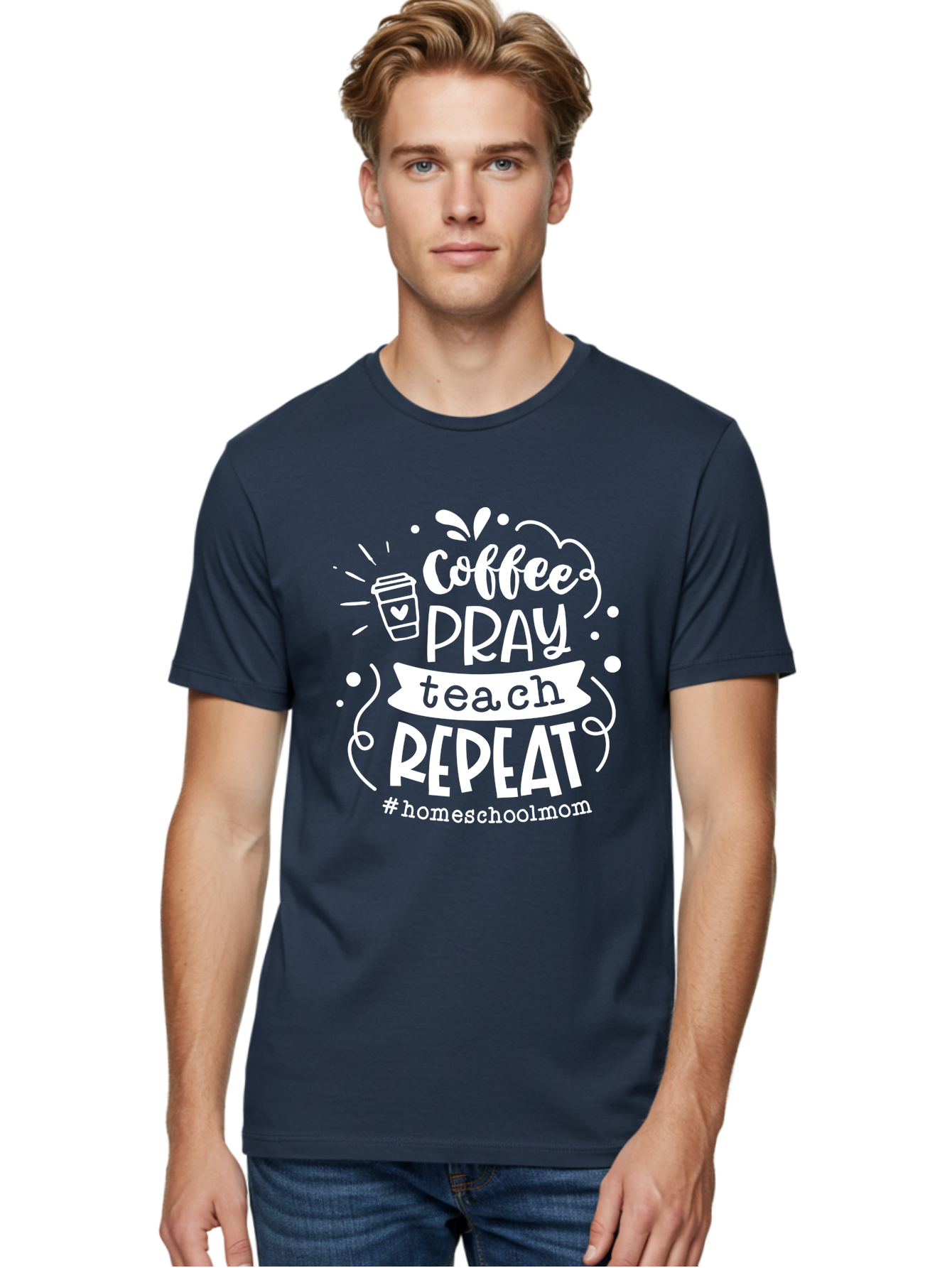 Coffee-Pray-Teach-Repeat Men'S Graphic Tee, 100% Cotton, Comfortable Casual Summer Wear, Machine Washable, Homeschool Mom, Coffee Lover, Teaching Inspiration, Homeschooling Life, Parenting Mantra, Daily Routine, Motivational Quote, Aab329 10