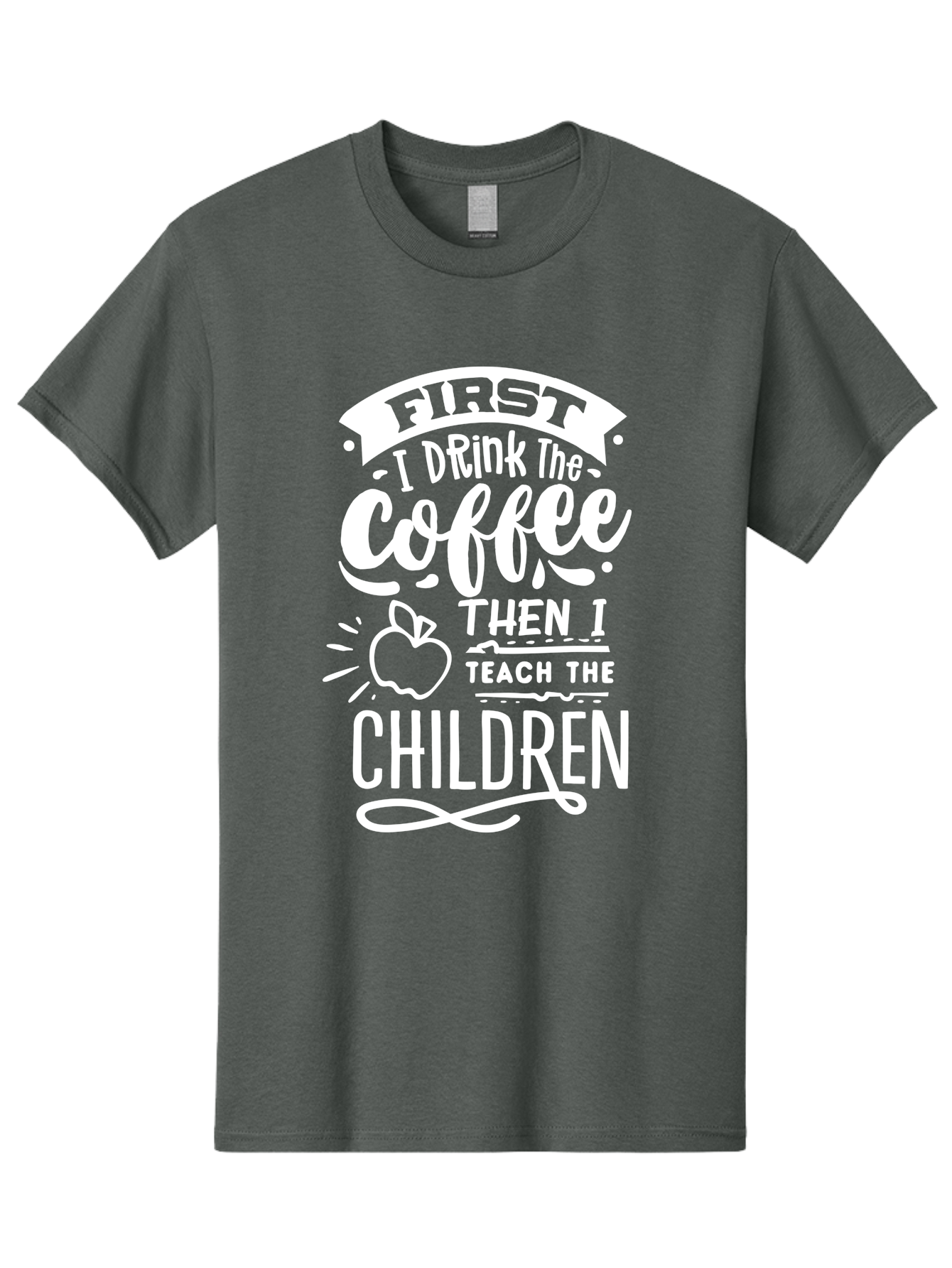 First-I-Drink-Coffee-Then-I-Teach-Children Men'S Graphic Tee, 100% Cotton, Comfortable Casual Summer Wear, Machine Washable, Funny Teacher Quotes, Coffee Lover, Teaching Humor, Education Profession, Morning Motivation, Apple Illustration, Aab330 1