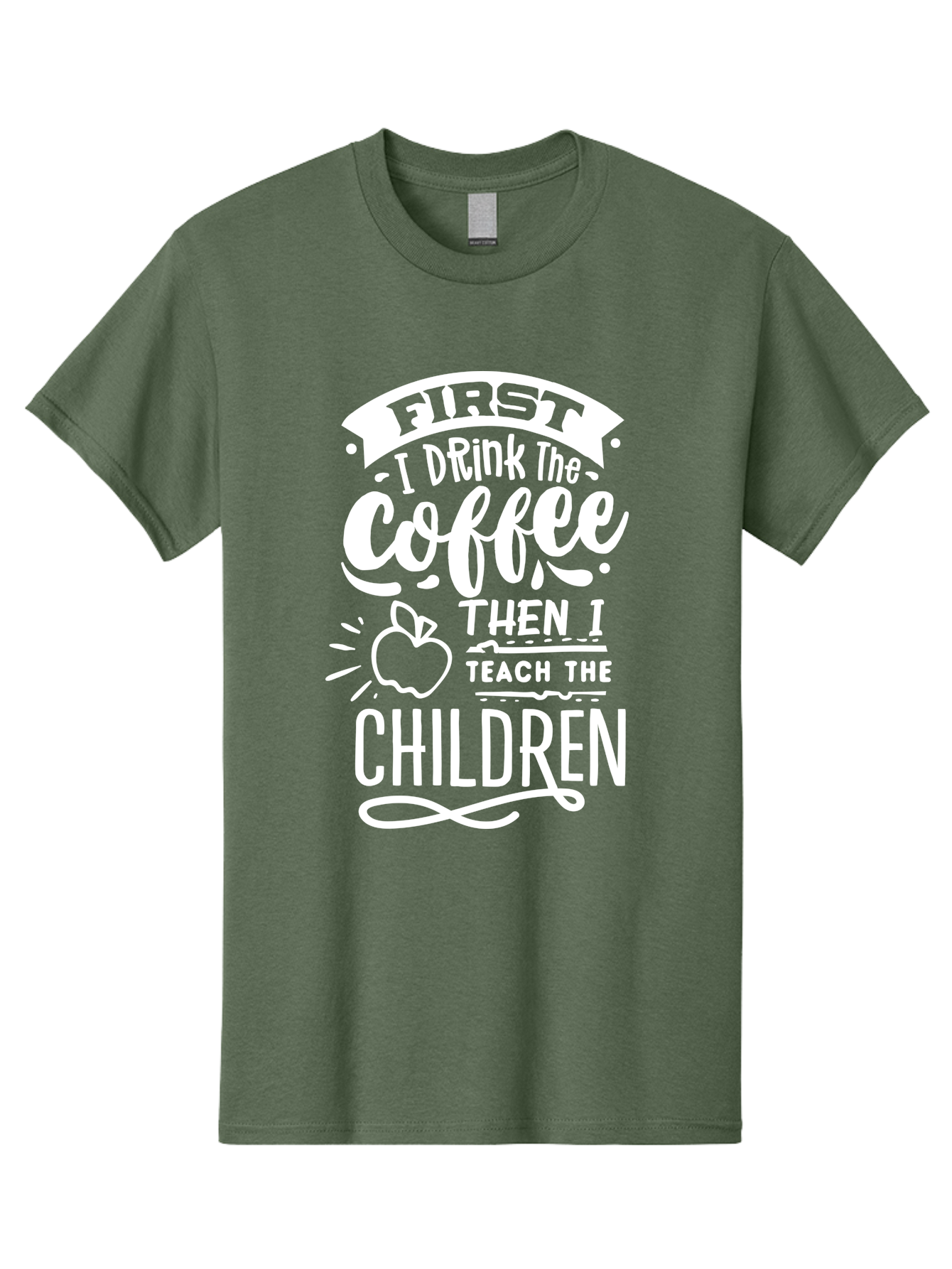 First-I-Drink-Coffee-Then-I-Teach-Children Men'S Graphic Tee, 100% Cotton, Comfortable Casual Summer Wear, Machine Washable, Funny Teacher Quotes, Coffee Lover, Teaching Humor, Education Profession, Morning Motivation, Apple Illustration, Aab330 25