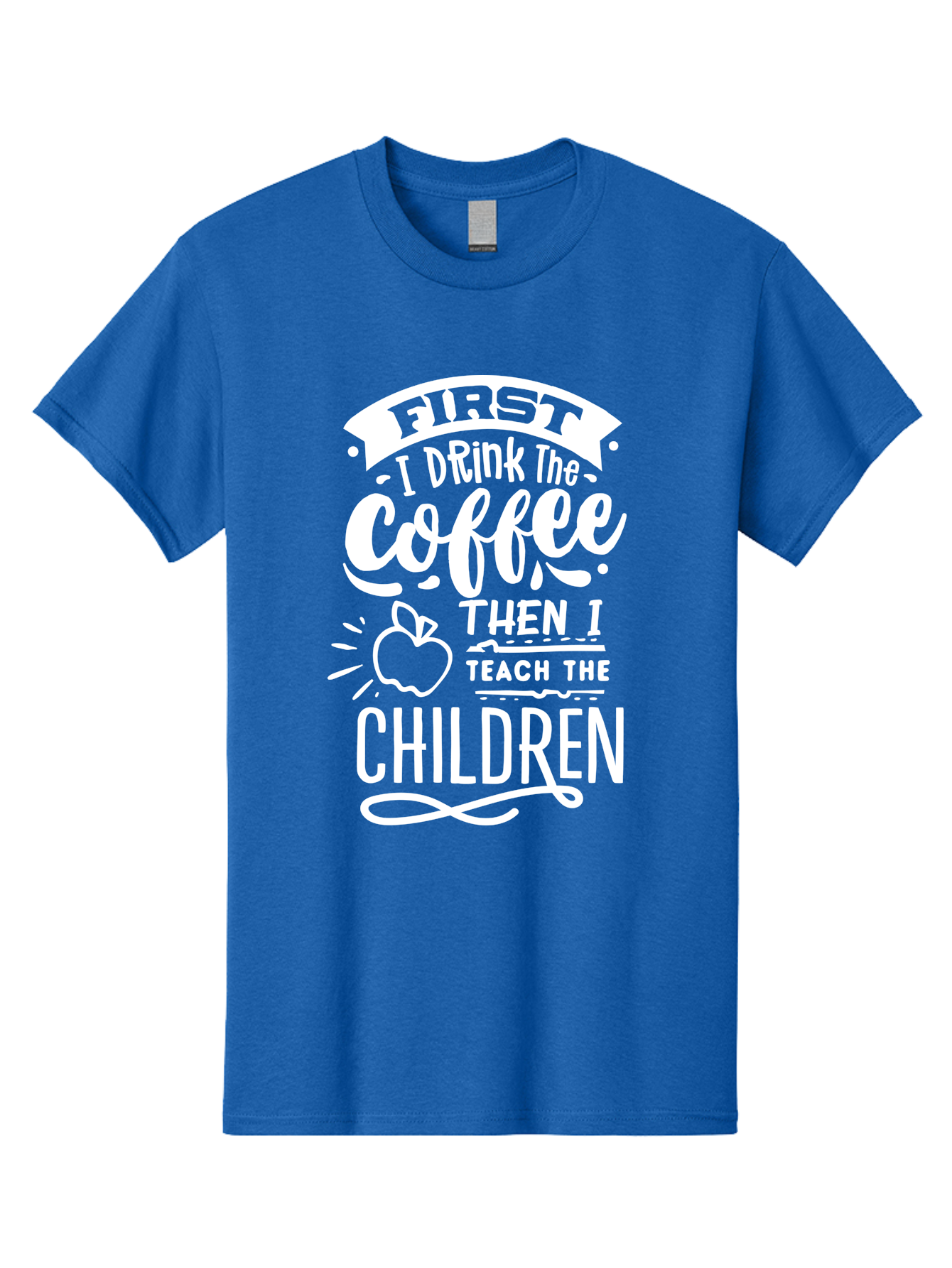 First-I-Drink-Coffee-Then-I-Teach-Children Men'S Graphic Tee, 100% Cotton, Comfortable Casual Summer Wear, Machine Washable, Funny Teacher Quotes, Coffee Lover, Teaching Humor, Education Profession, Morning Motivation, Apple Illustration, Aab330 21