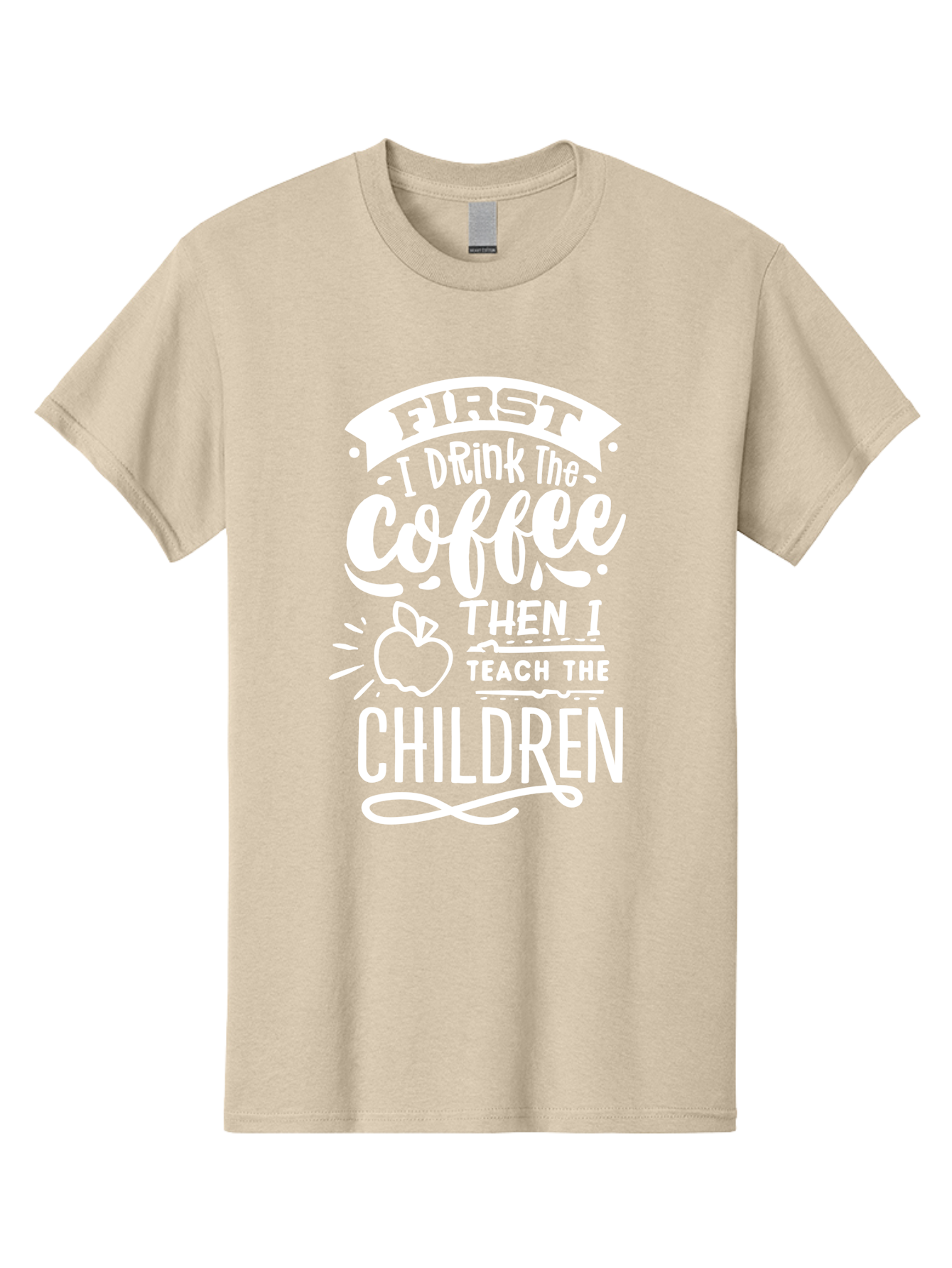First-I-Drink-Coffee-Then-I-Teach-Children Men'S Graphic Tee, 100% Cotton, Comfortable Casual Summer Wear, Machine Washable, Funny Teacher Quotes, Coffee Lover, Teaching Humor, Education Profession, Morning Motivation, Apple Illustration, Aab330 29