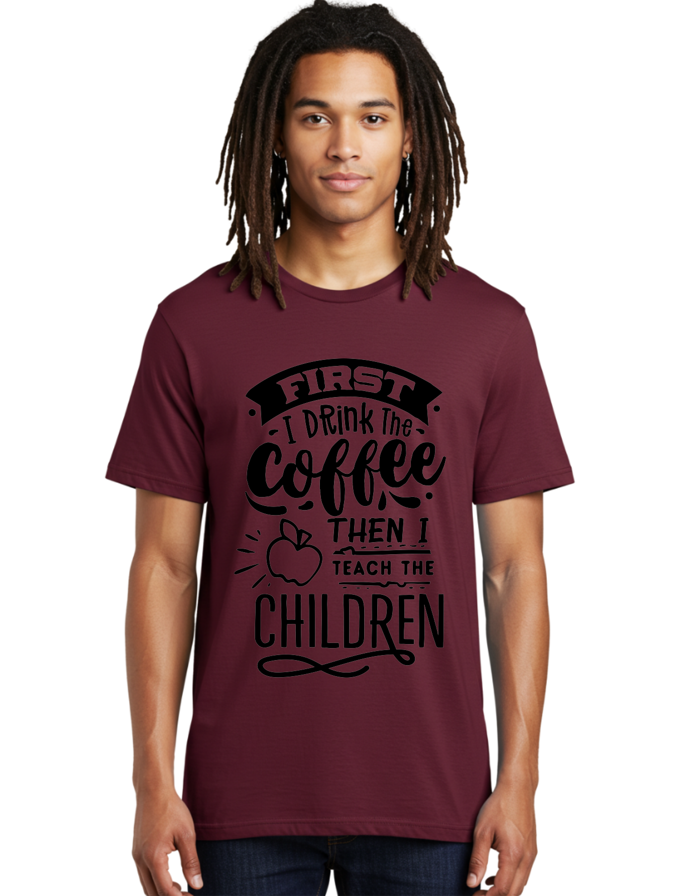 First-I-Drink-The-Coffee-Then-I-Teach-The-Children Men'S Graphic Tee, 100% Cotton, Comfortable Casual Summer Wear, Machine Washable, Coffee Quote, Teacher Humor, Funny Teacher, Coffee Lover, Teaching Profession, Educator Quote, Aab331 30