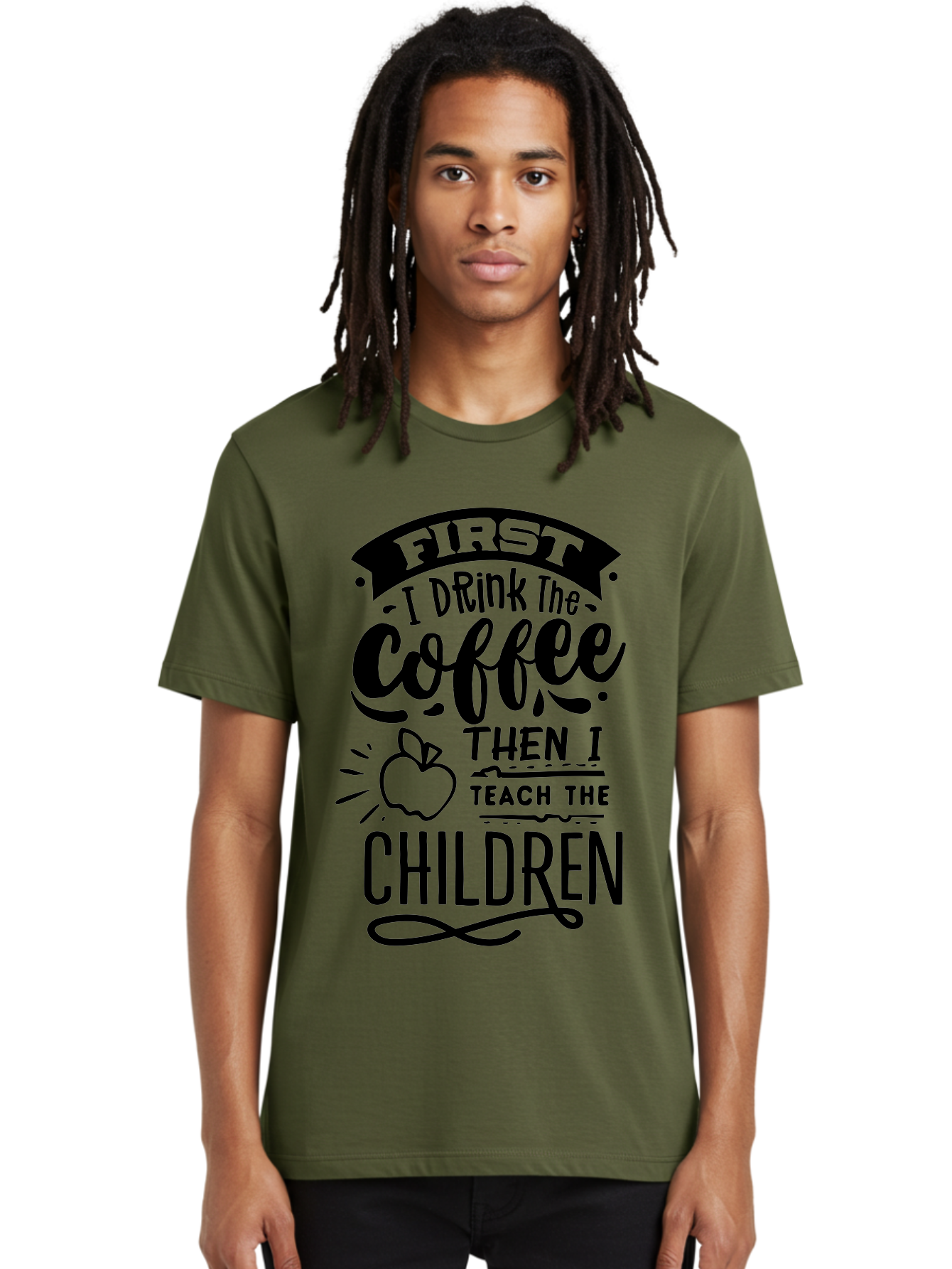 First-I-Drink-The-Coffee-Then-I-Teach-The-Children Men'S Graphic Tee, 100% Cotton, Comfortable Casual Summer Wear, Machine Washable, Coffee Quote, Teacher Humor, Funny Teacher, Coffee Lover, Teaching Profession, Educator Quote, Aab331 20