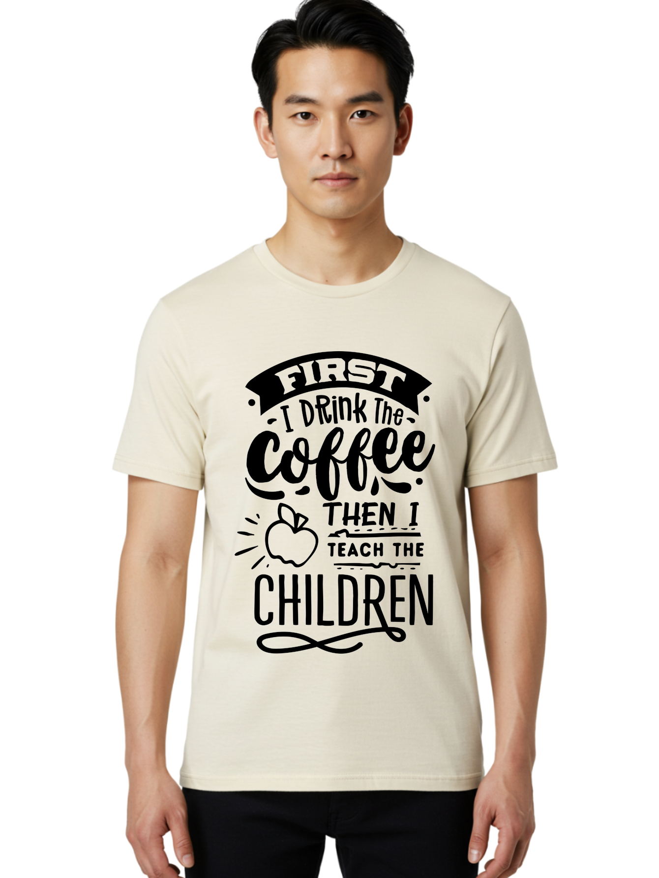 First-I-Drink-The-Coffee-Then-I-Teach-The-Children Men'S Graphic Tee, 100% Cotton, Comfortable Casual Summer Wear, Machine Washable, Coffee Quote, Teacher Humor, Funny Teacher, Coffee Lover, Teaching Profession, Educator Quote, Aab331 26