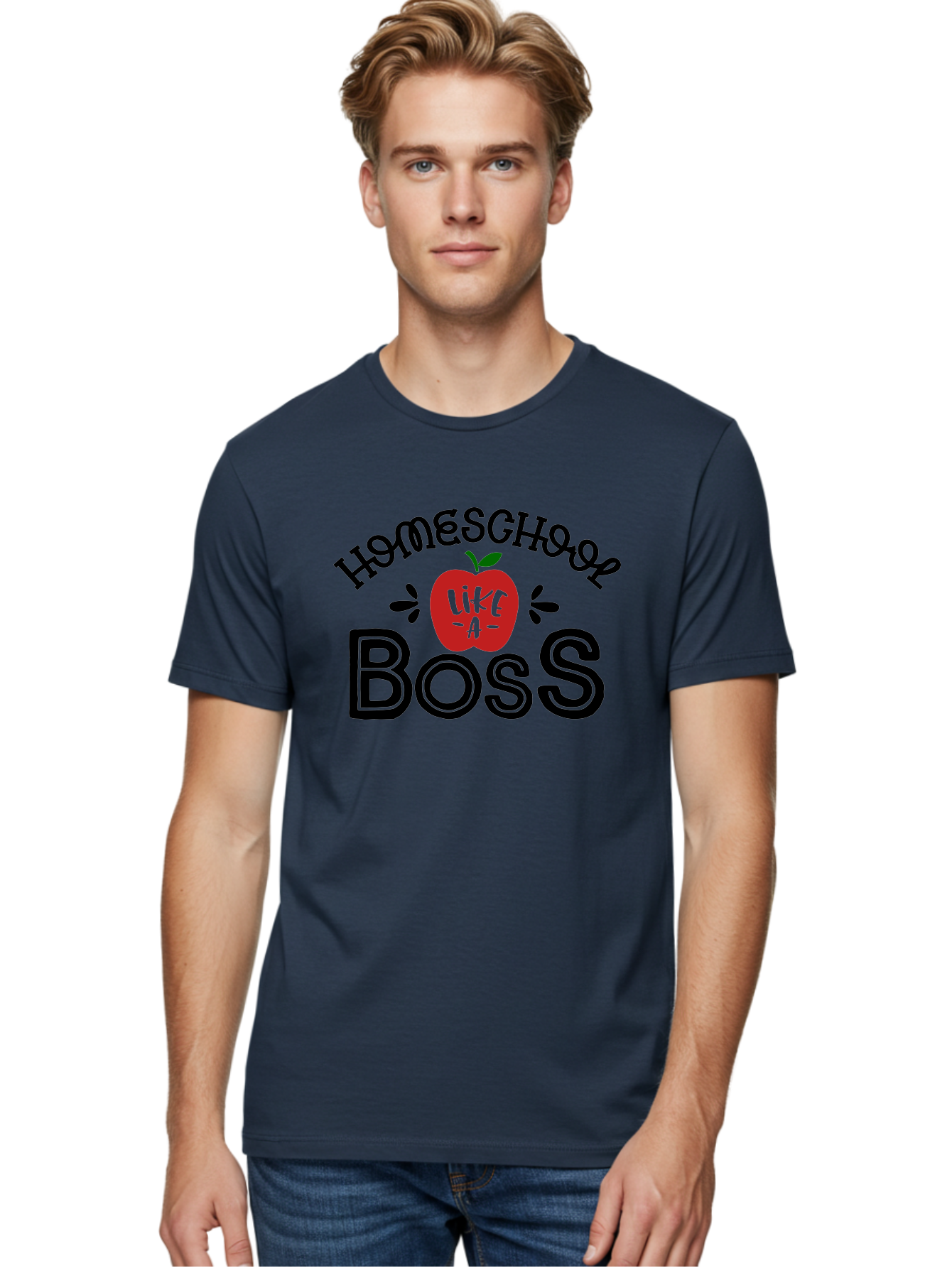 Homeschool-Boss Men'S Graphic Tee, 100% Cotton, Comfortable Casual Summer Wear, Machine Washable, Homeschooling, Homeschool Teacher, Educational Design, Apple Graphic, Motivational Quote, Learning Is Fun, Inspirational Saying, Red Apple Icon, Aab333 26