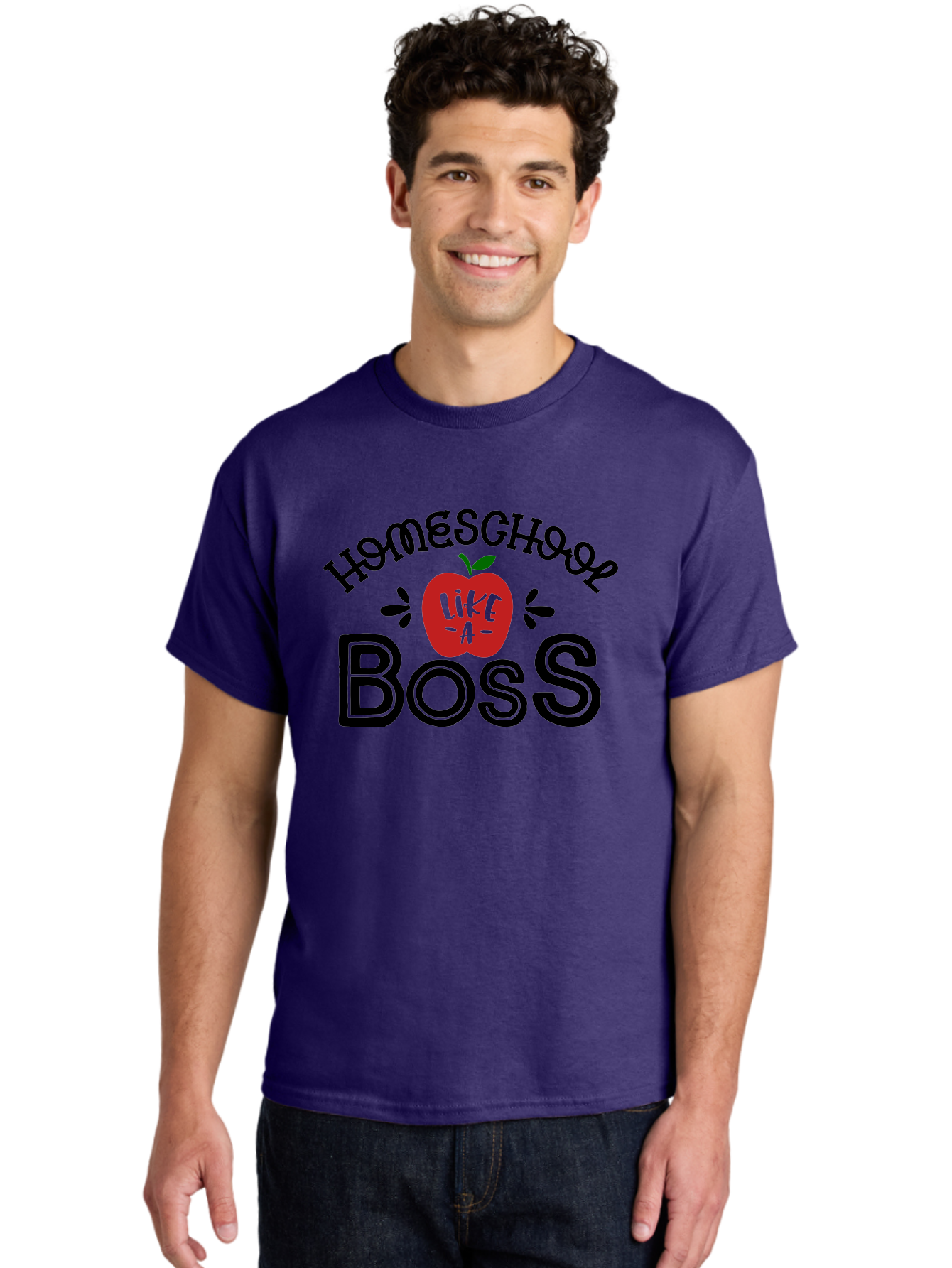 Homeschool-Boss Men'S Graphic Tee, 100% Cotton, Comfortable Casual Summer Wear, Machine Washable, Homeschooling, Homeschool Teacher, Educational Design, Apple Graphic, Motivational Quote, Learning Is Fun, Inspirational Saying, Red Apple Icon, Aab333 24