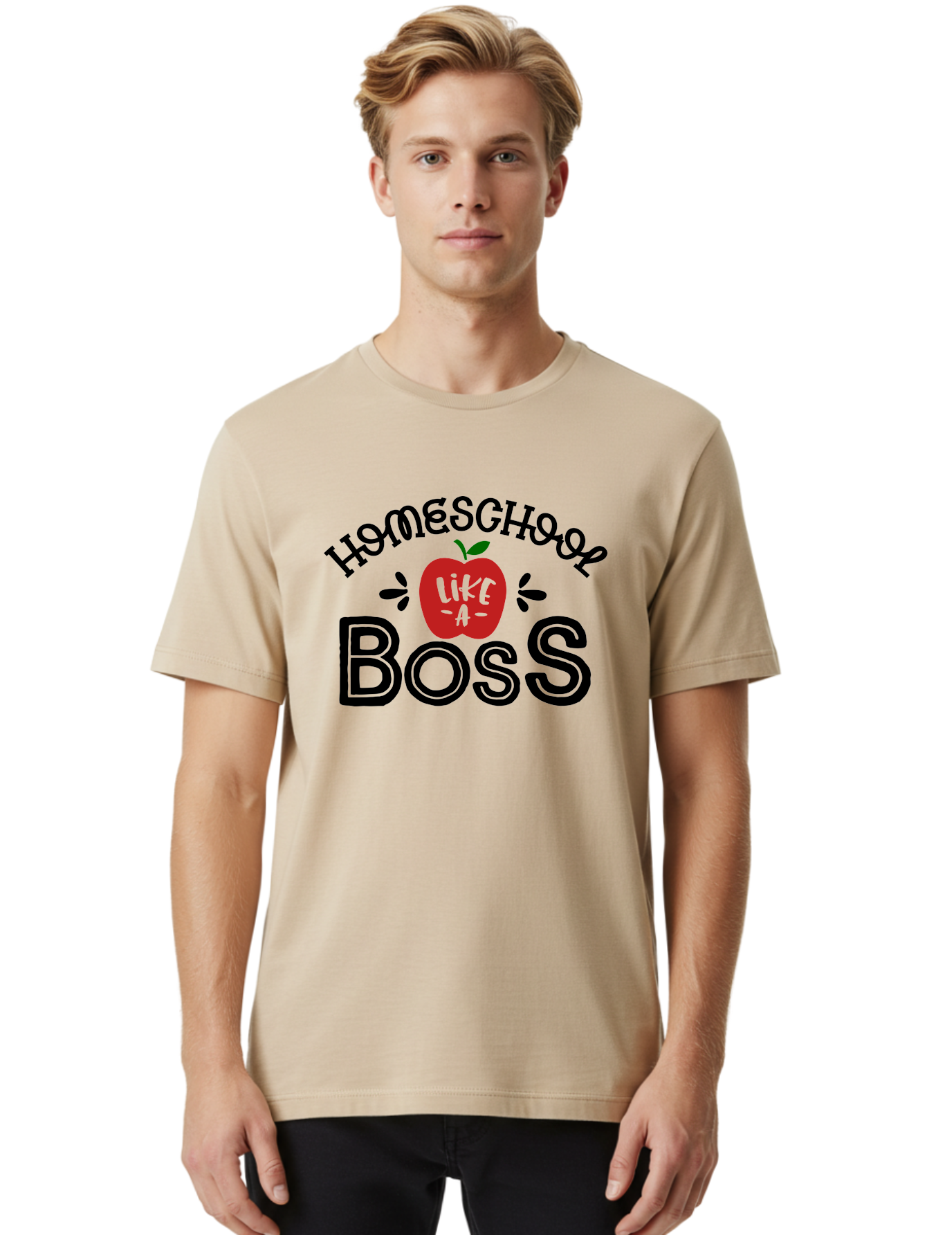 Homeschool-Boss Men'S Graphic Tee, 100% Cotton, Comfortable Casual Summer Wear, Machine Washable, Homeschooling, Homeschool Teacher, Educational Design, Apple Graphic, Motivational Quote, Learning Is Fun, Inspirational Saying, Red Apple Icon, Aab333 22