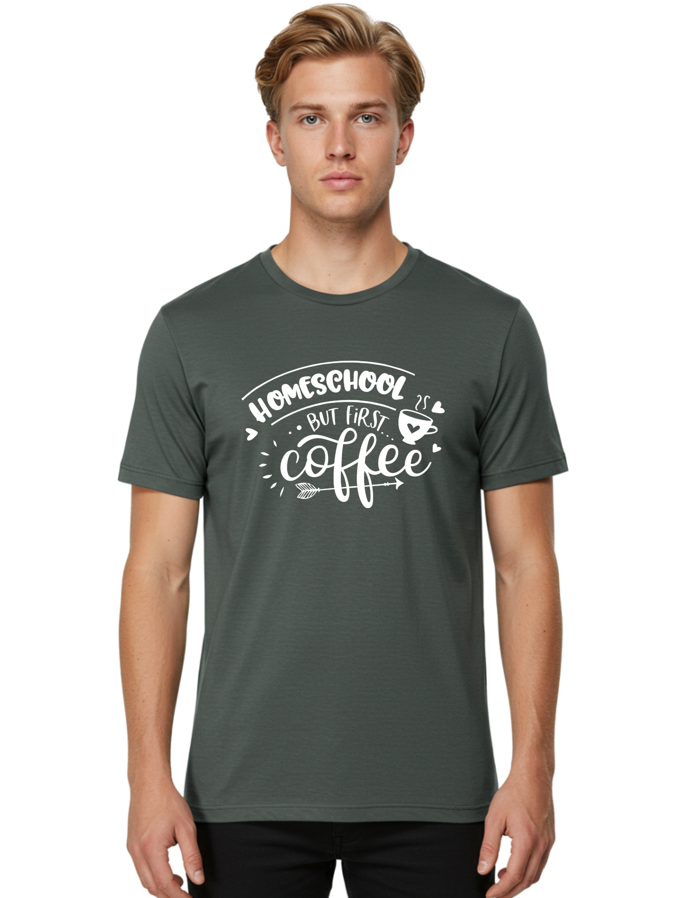 Homeschool-But-First-Coffee Men'S Graphic Tee, 100% Cotton, Comfortable Casual Summer Wear, Machine Washable, Homeschool Humor, Coffee Lover, Homeschooling Parents, Funny Quote, Morning Motivation, Coffee Fueled, Parenting Life, Aab335 20