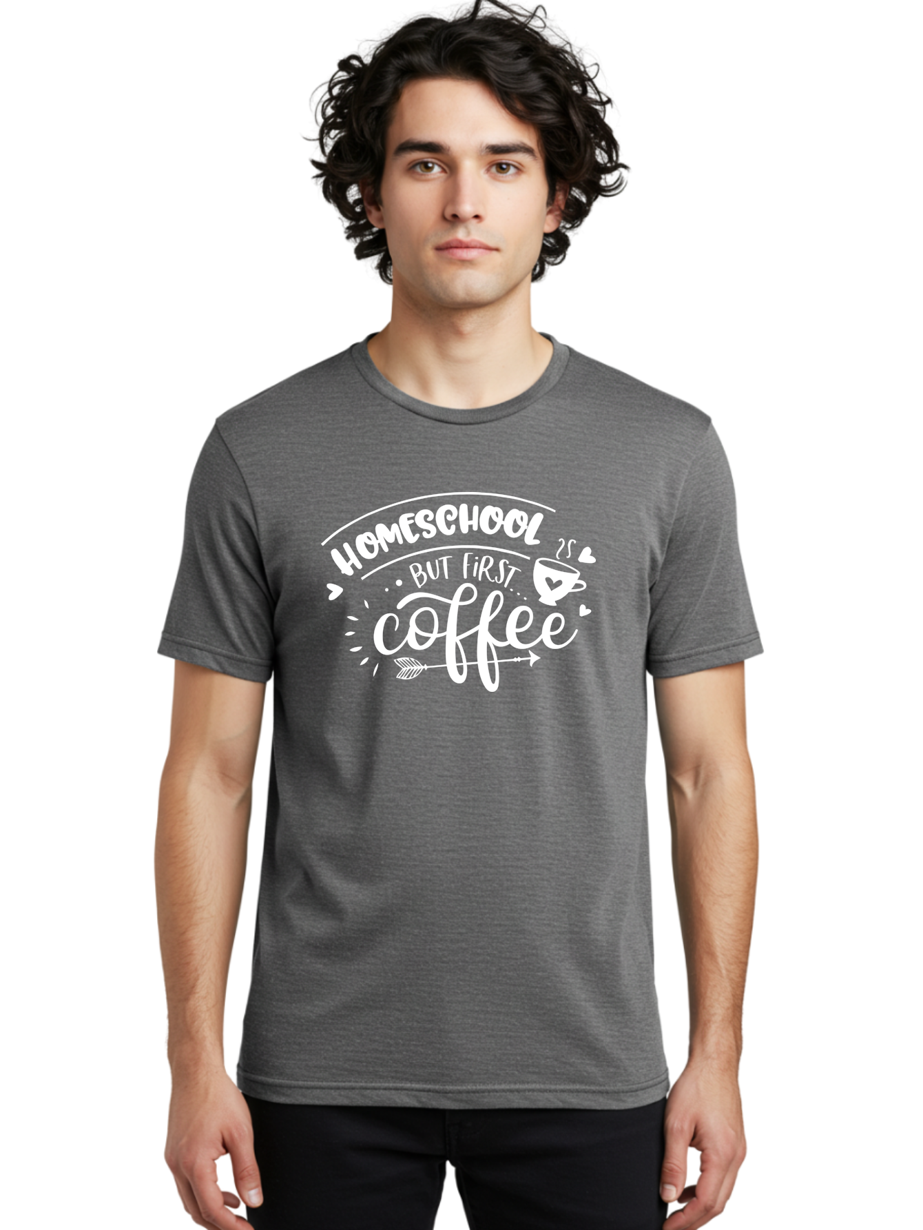 Homeschool-But-First-Coffee Men'S Graphic Tee, 100% Cotton, Comfortable Casual Summer Wear, Machine Washable, Homeschool Humor, Coffee Lover, Homeschooling Parents, Funny Quote, Morning Motivation, Coffee Fueled, Parenting Life, Aab335 30
