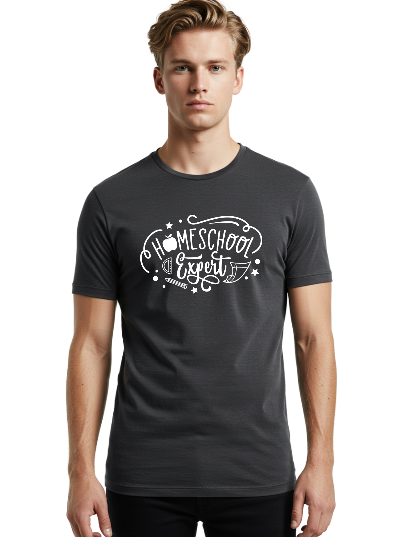 Homeschool-Expert-1 Men'S Graphic Tee, 100% Cotton, Comfortable Casual Summer Wear, Machine Washable, Homeschooling, Education, Learning, Teaching, Expert, School Supplies, Pencil, Apple, Megaphone, Homeschool Expert Aab336 18