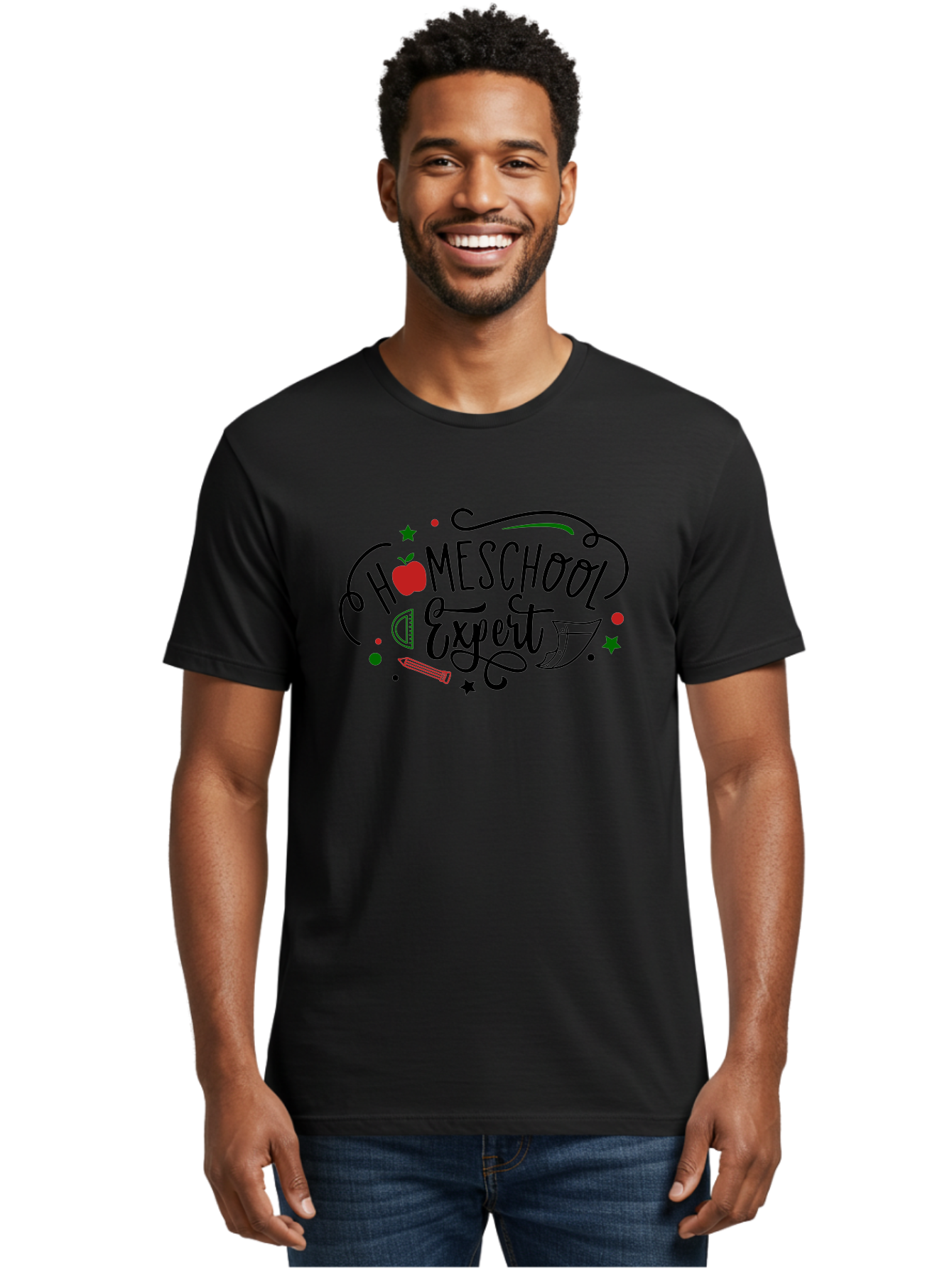 Homeschool-Expert-3 Men'S Graphic Tee, 100% Cotton, Comfortable Casual Summer Wear, Machine Washable, Homeschool Expert, Learning Resources, Educational Tools, Apple For Teacher, Pencils, Stars, Swirls, Creative Learning, Homeschooling, Aab338 30